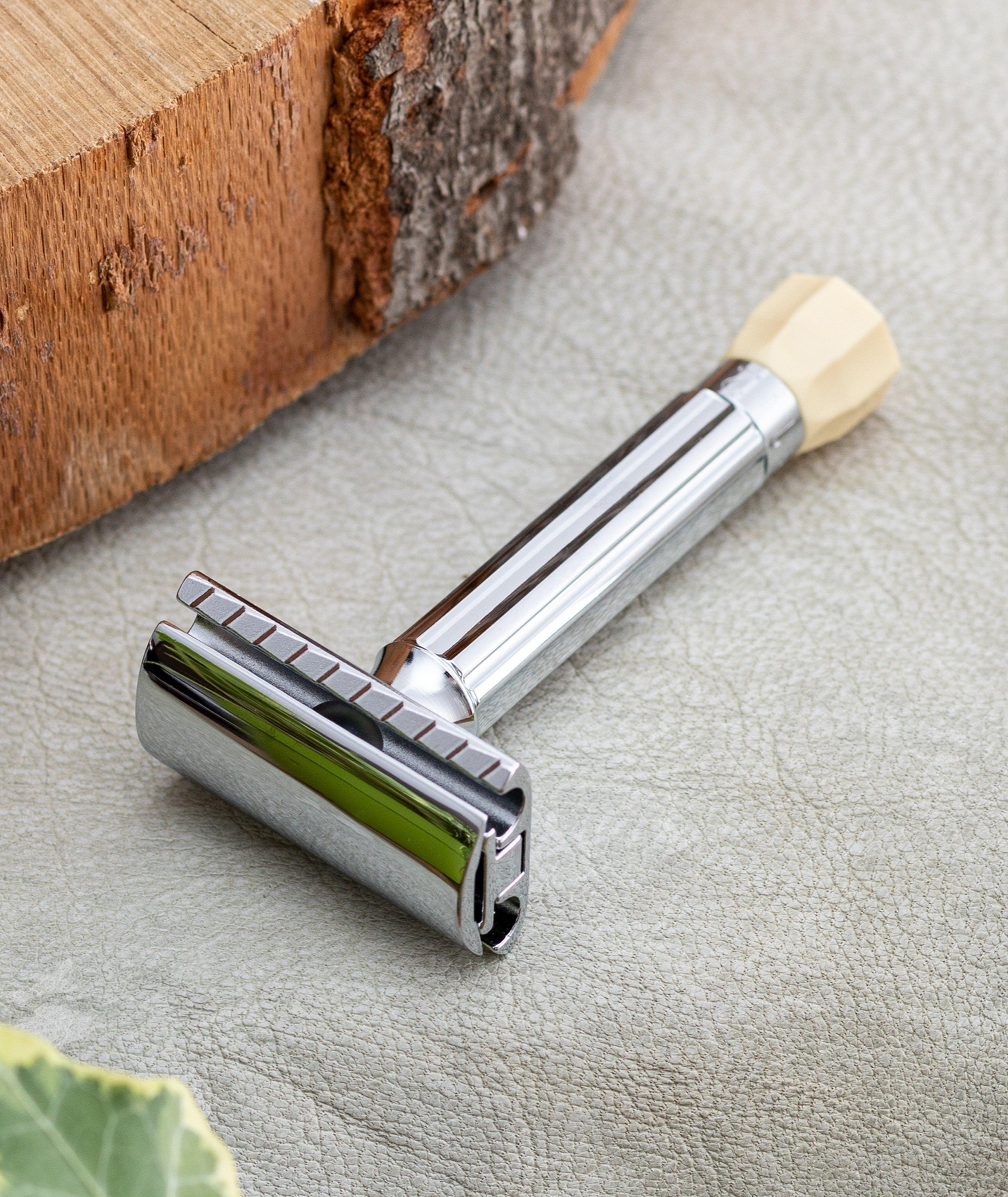 Progress Adjustable Double Edge Safety Razor, Short Handle, Chrome image 2