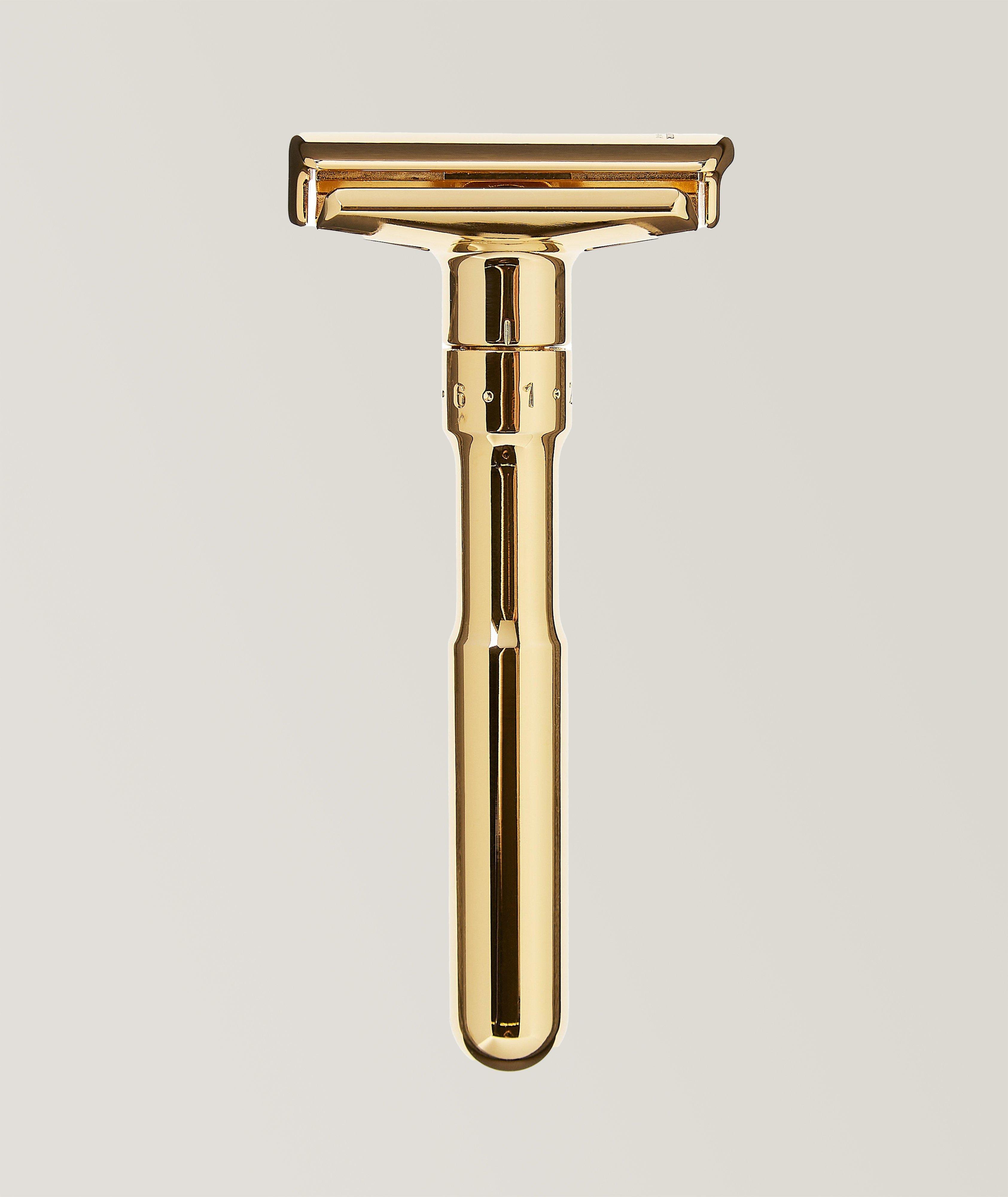 Adjustable Double Edge Safety Razor With Snap Closure, Gold image 0