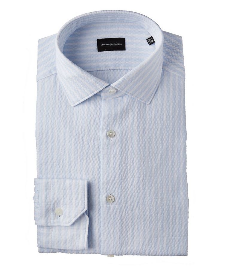 Striped Seersucker Cotton-Blend Dress Shirt image 0