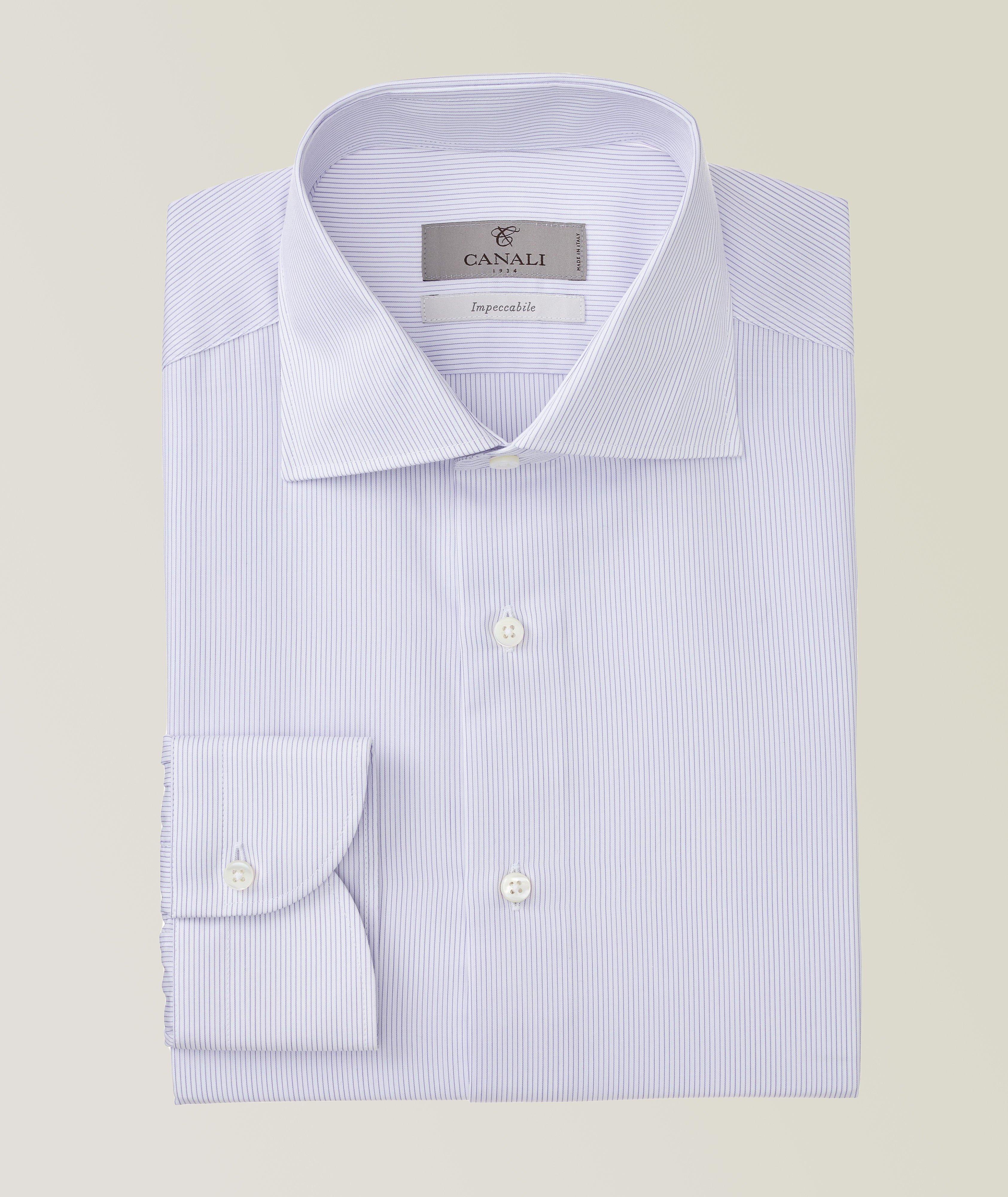 Slim Fit Impeccabile Striped Cotton Dress Shirt image 0