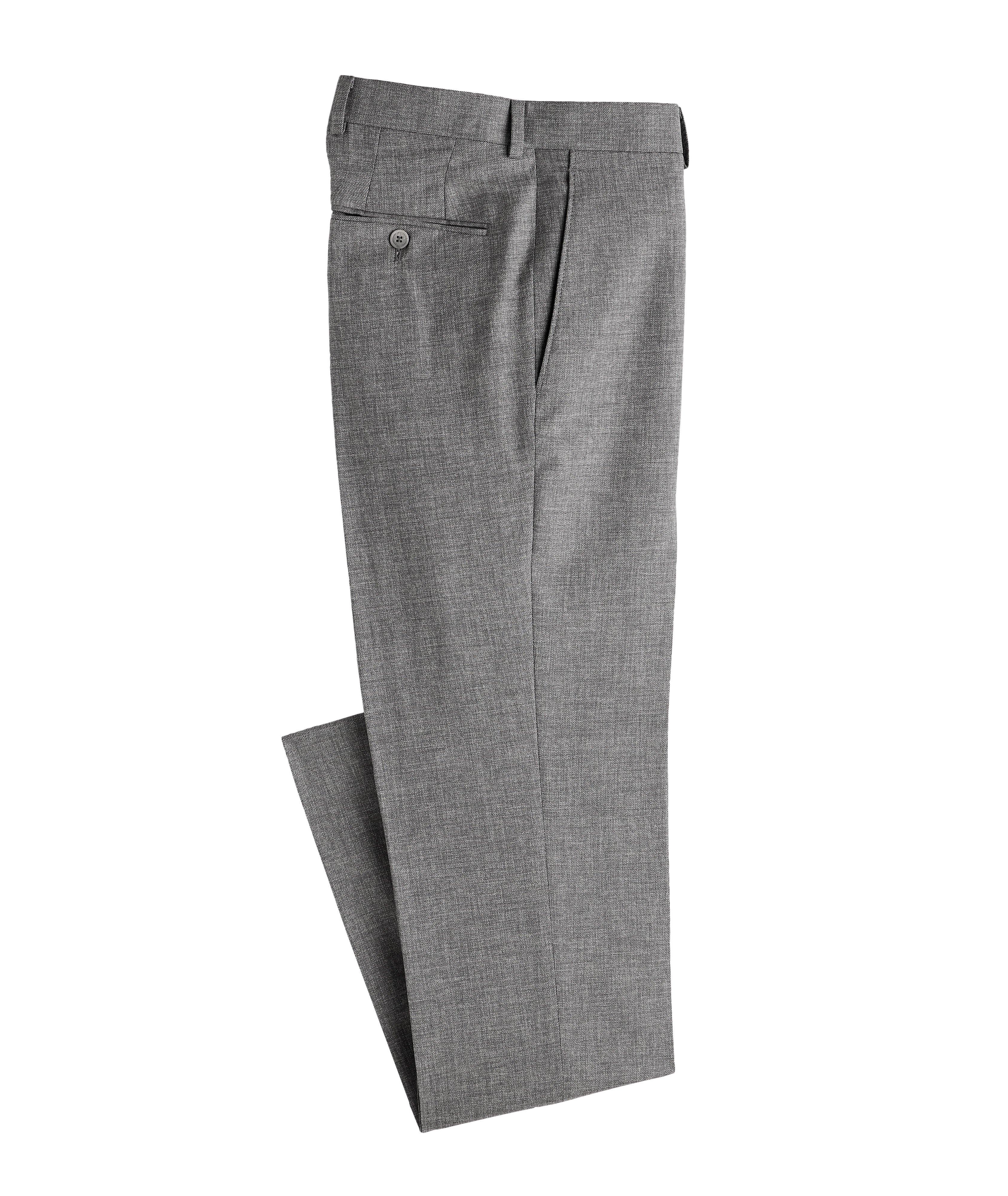 Mid Grey herringbone stretch flat-front Wide leg Pants