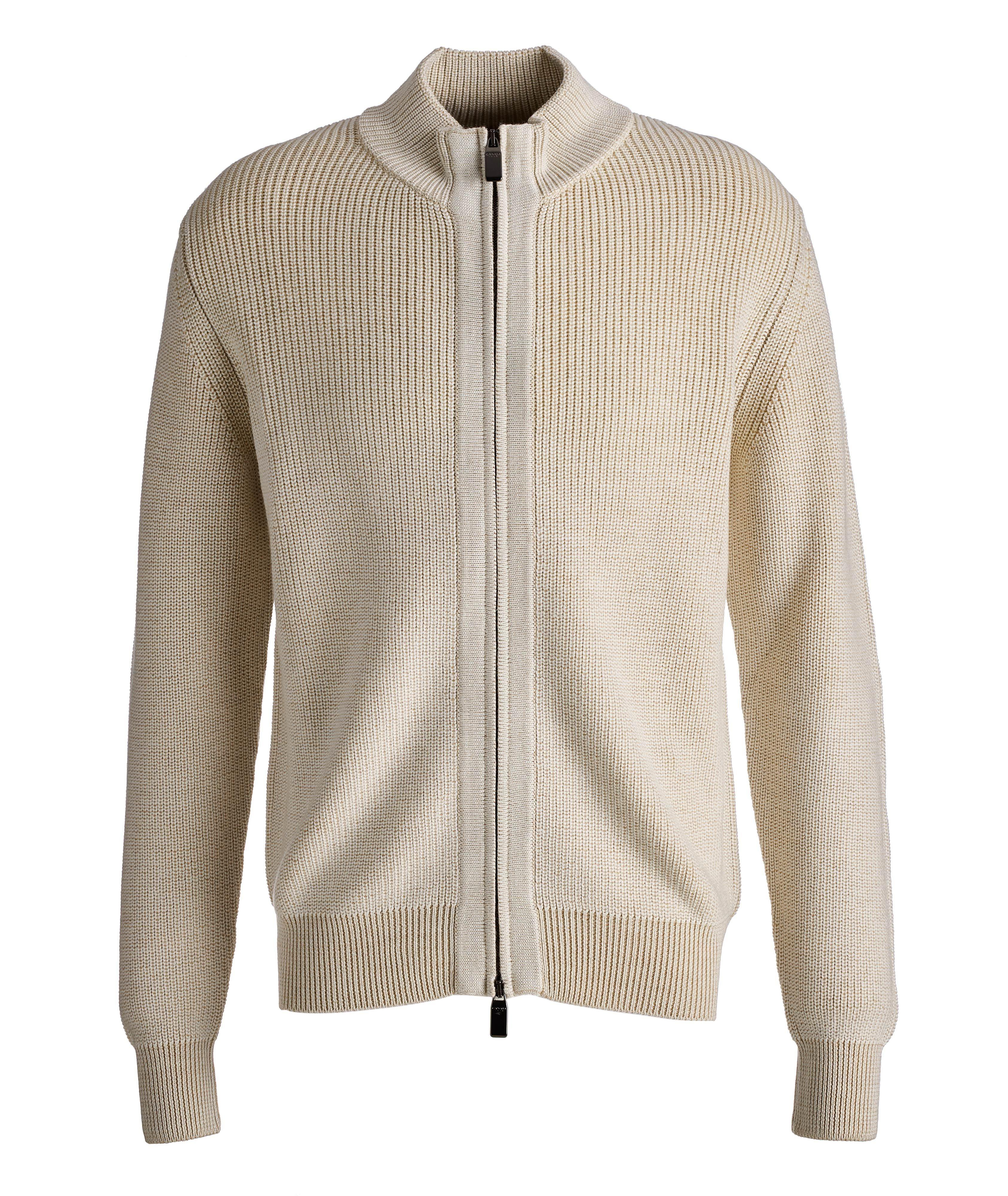 Zip-Up Cable Knit Wool Sweater image 0