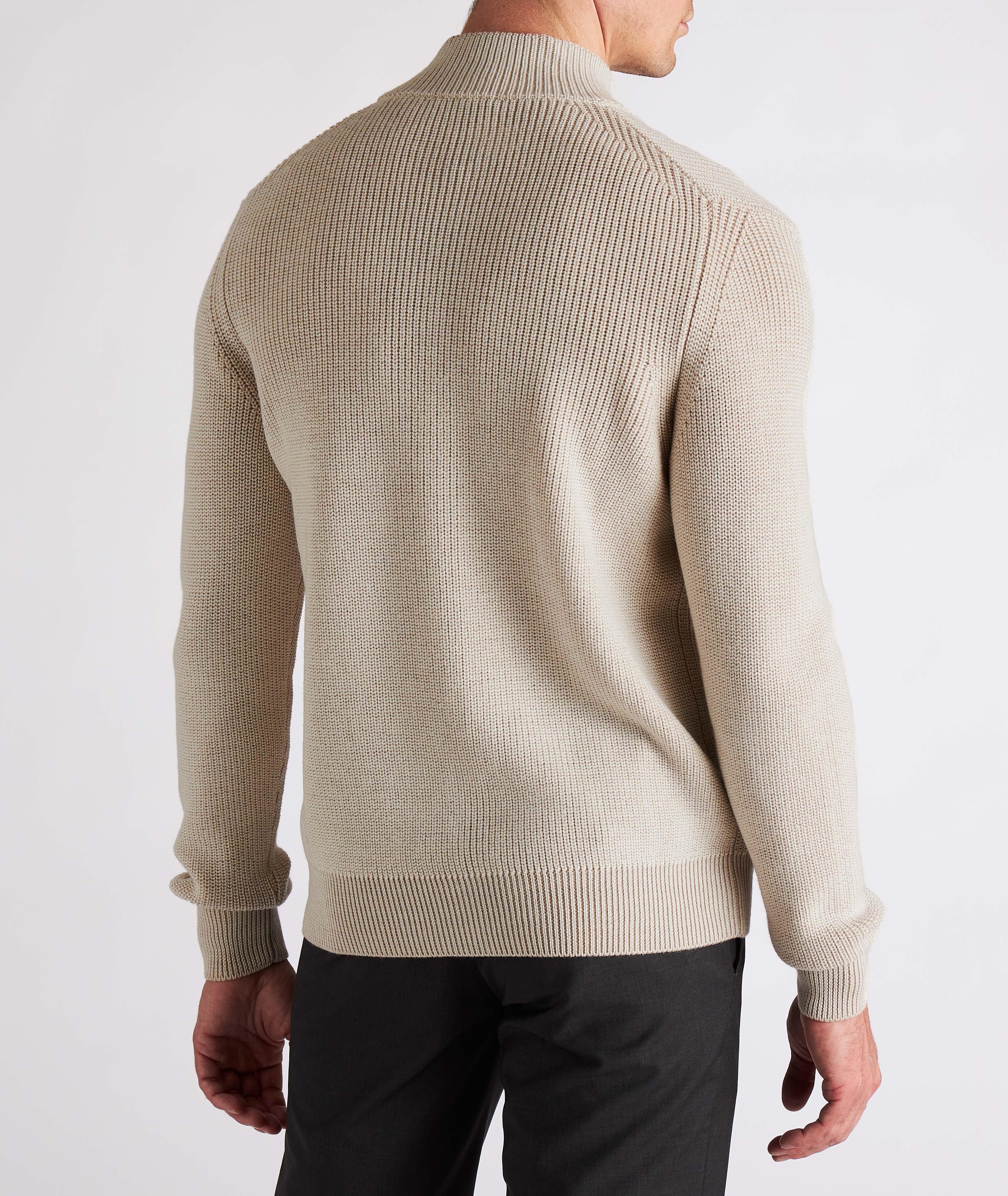 Zip-Up Cable Knit Wool Sweater image 2