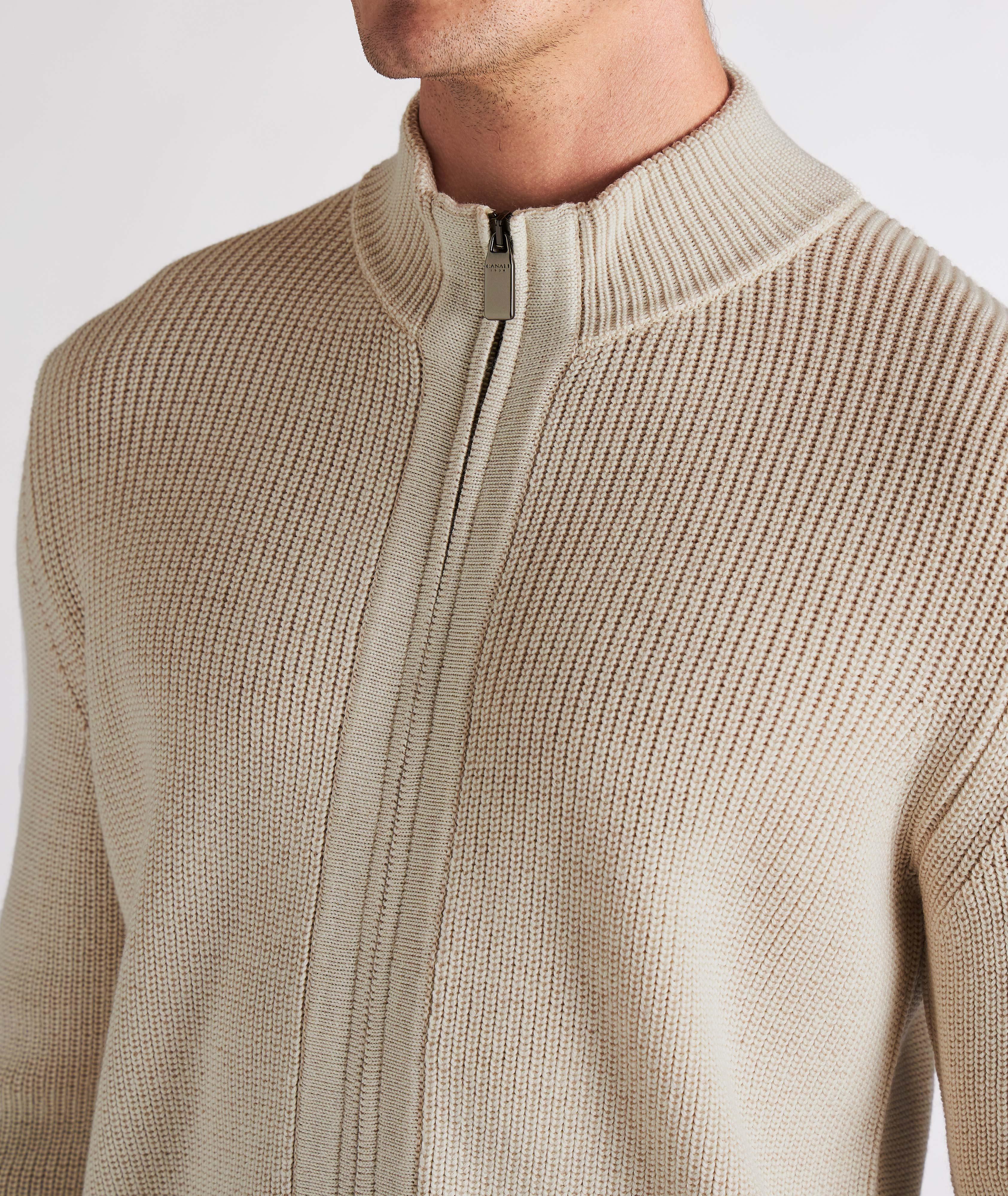 Zip-Up Cable Knit Wool Sweater image 3