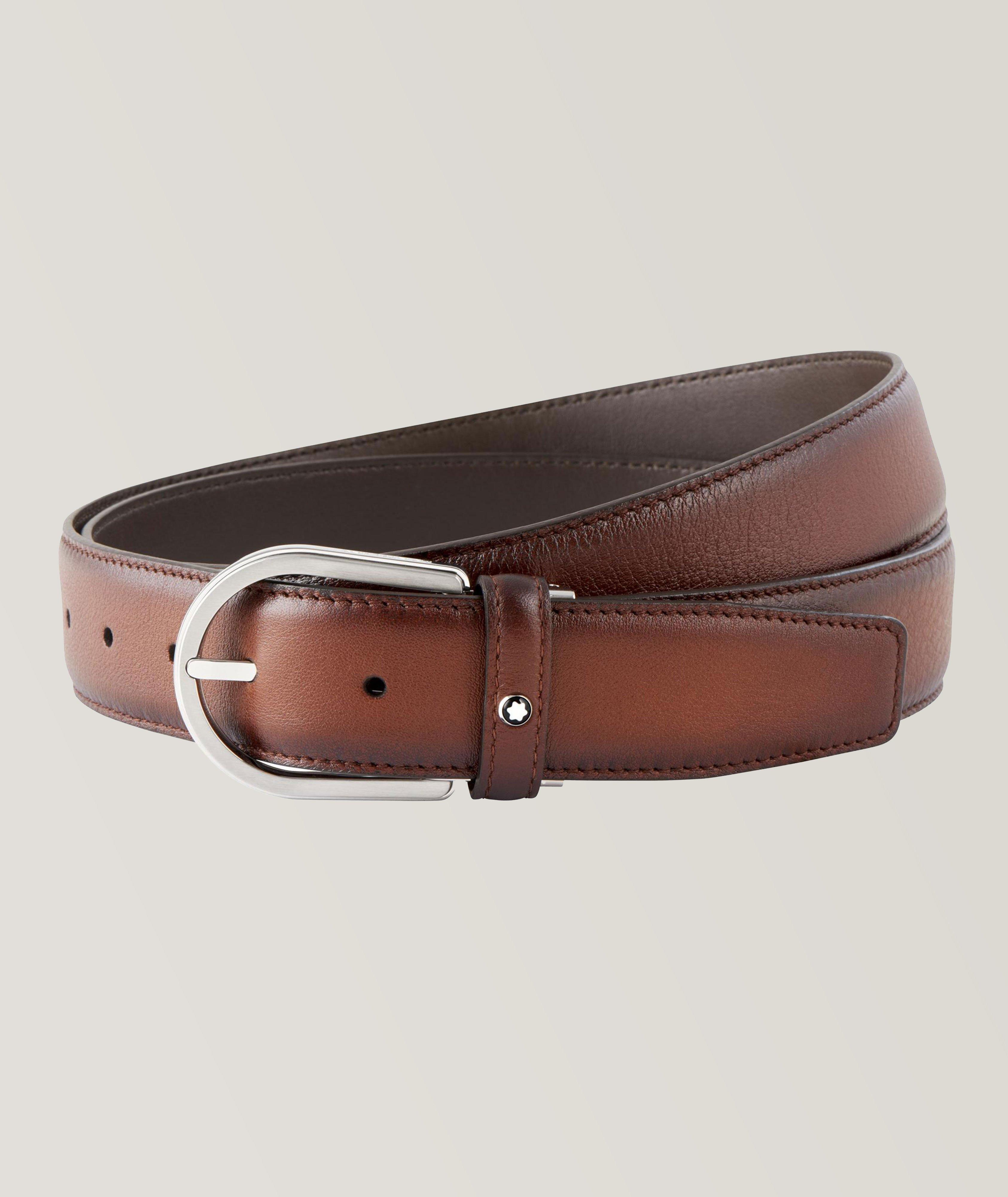 Horseshoe buckle black/brown 30 mm reversible leather belt - Luxury Belts