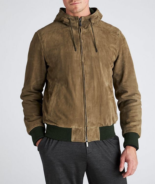 Hooded Suede & Cashmere Bomber Jacket picture 2