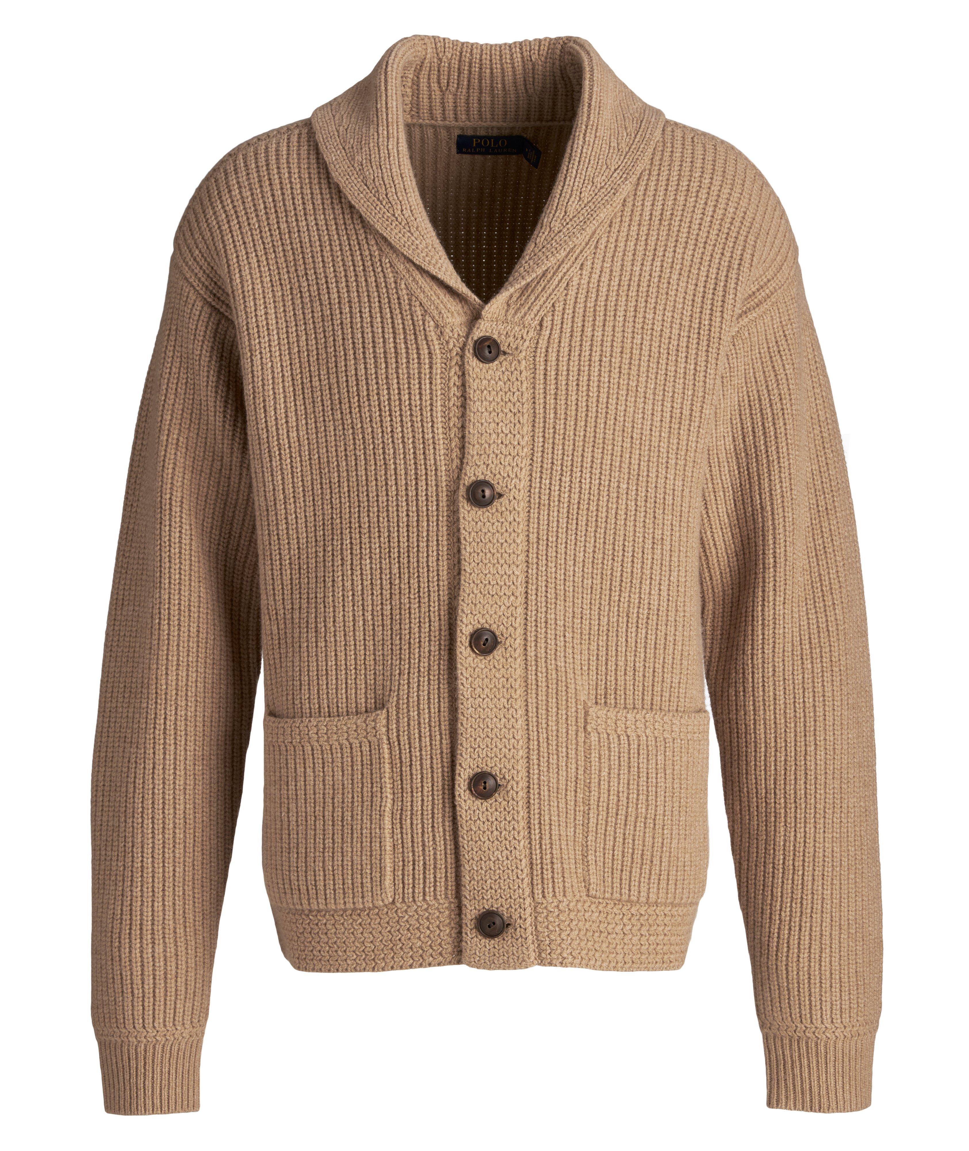 Cardigan en tricot côtelé de laine et cachemire à col châle image 0