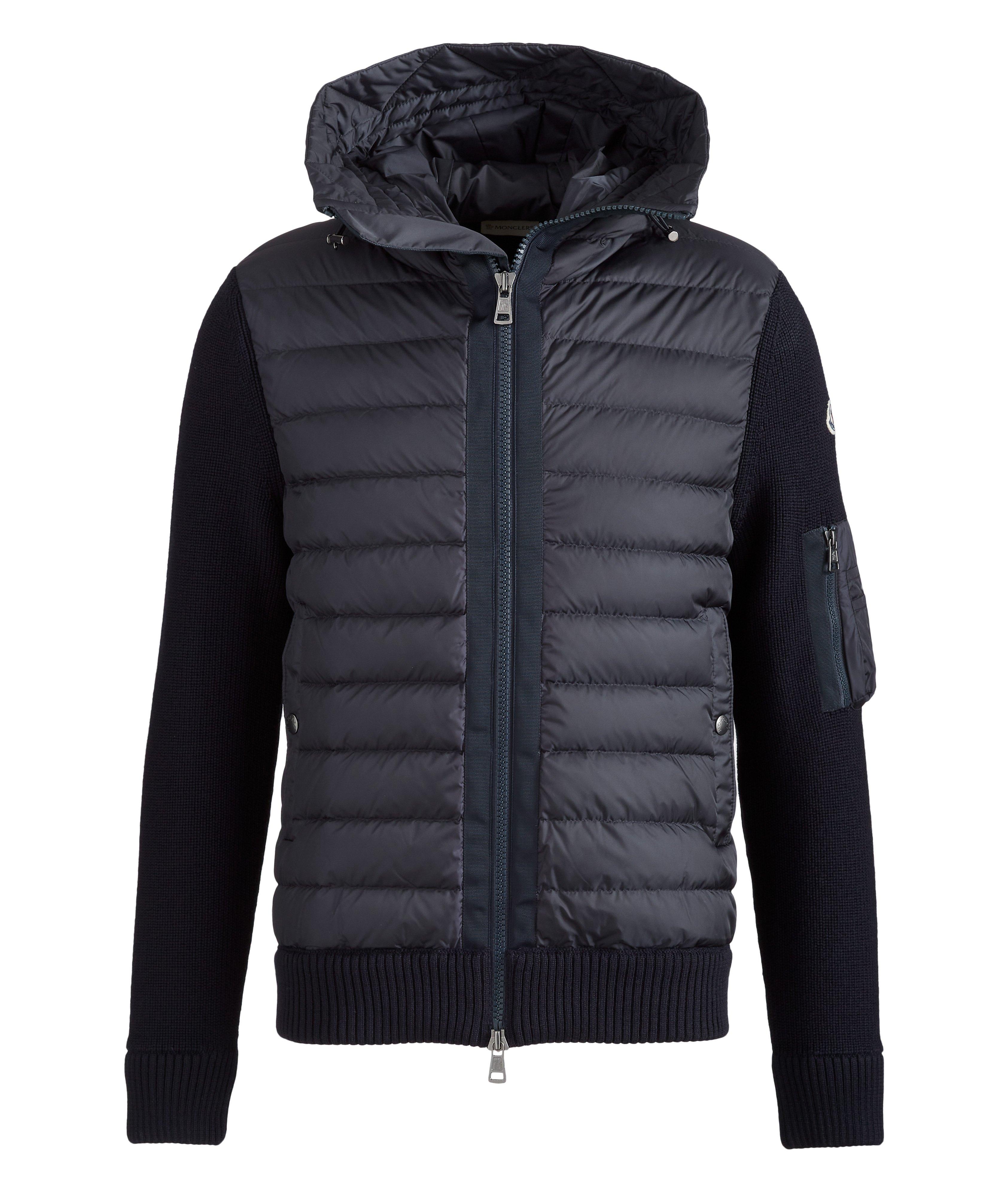 Moncler long mixed discount knit quilted down cardigan