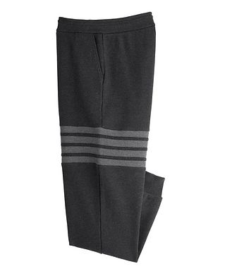 Thom Browne Four-Bar Stripe Waffle-Knit Cotton Sweat Pants
