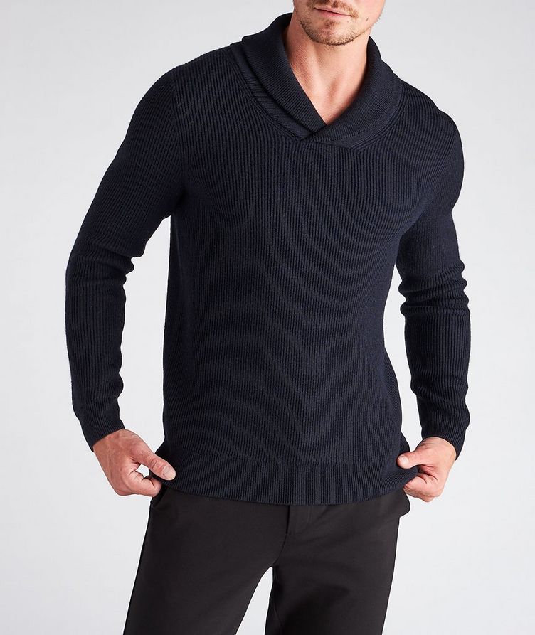 Ribbed Shawl Collar Wool Sweater image 1