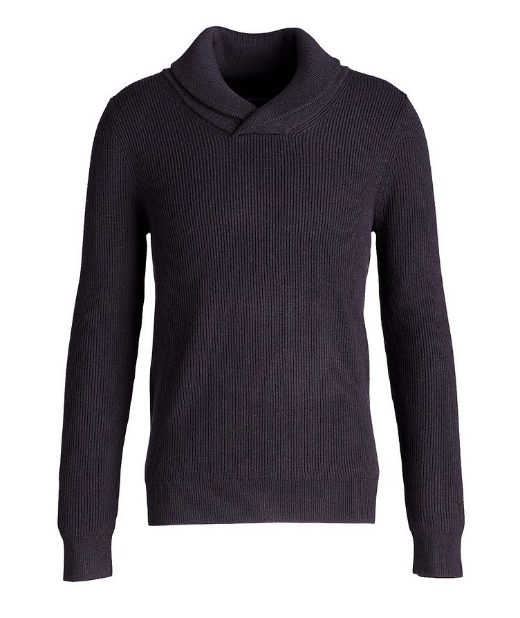 Pull en tricot côtelé de laine à col châle image 0