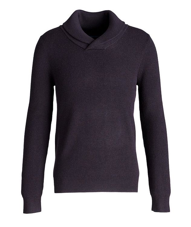Pull en tricot côtelé de laine à col châle picture 1