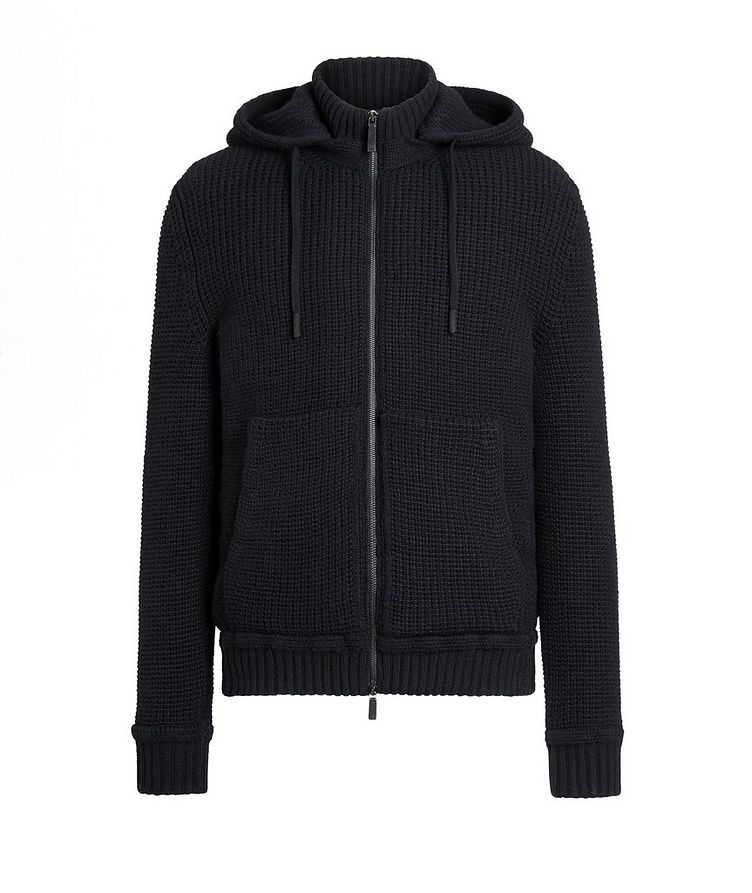 Cashmere Ribbed Knit Hooded Cardigan image 0