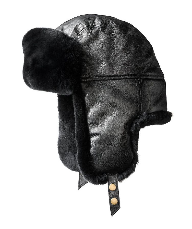 Fur-Trimmed Leather Aviator Hat  image 0