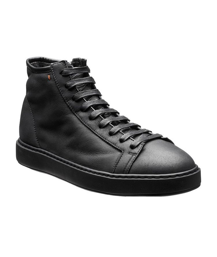 Shearling-Lined Leather Mid-Top Sneakers image 0