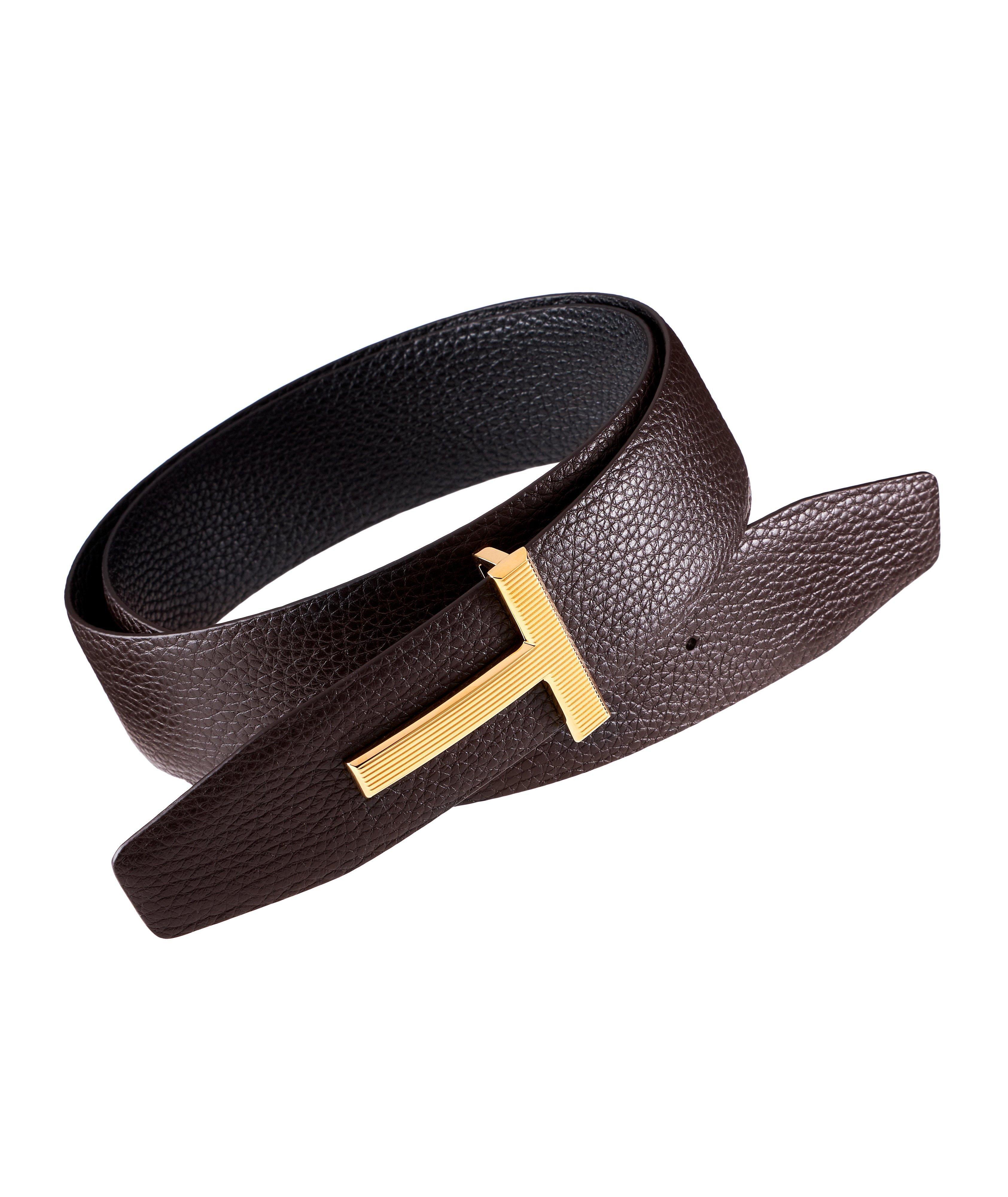 Reversible Ridged T-Buckle Leather Belt image 0