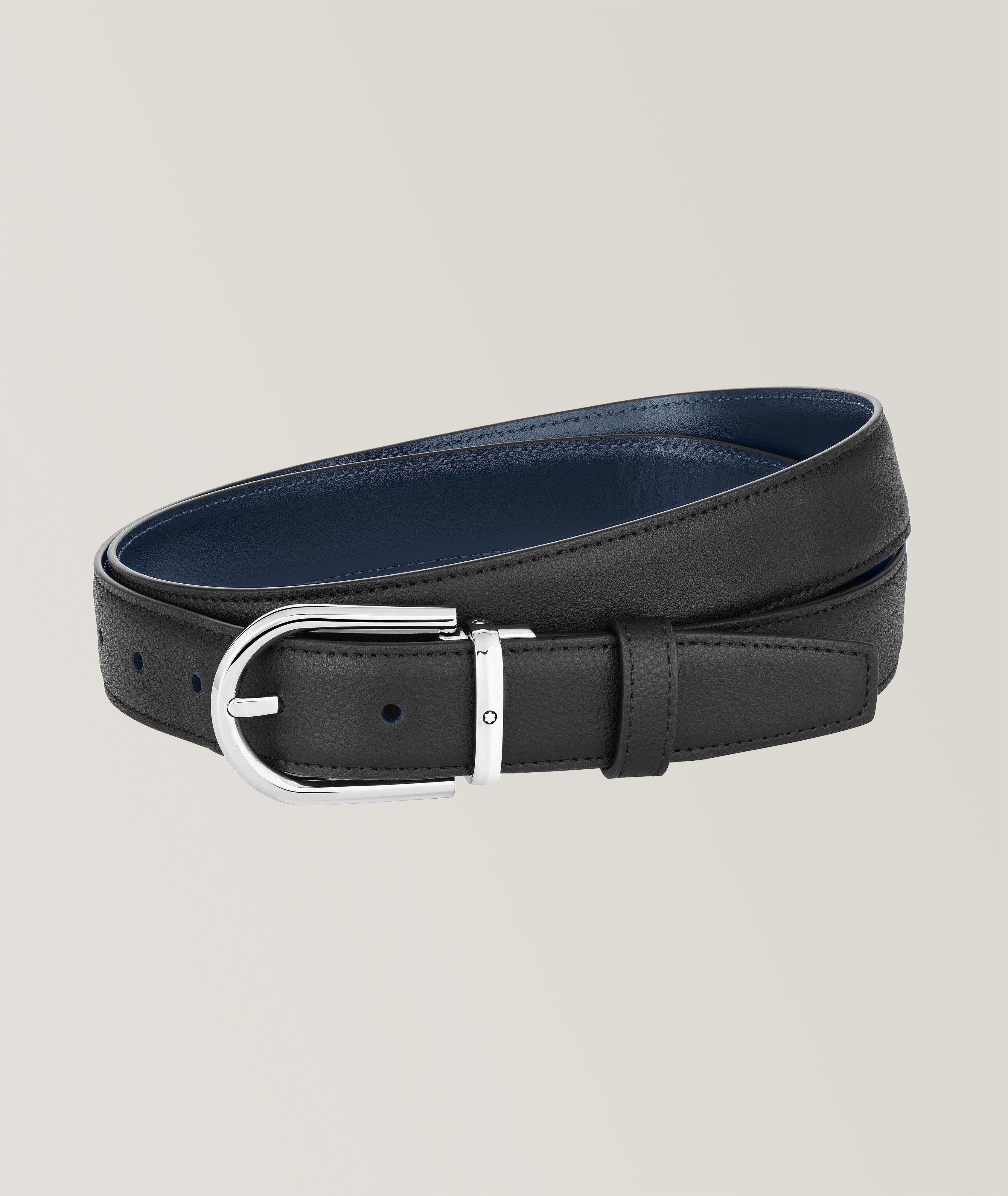 Reversible and adjustable belt with rectangular buckle