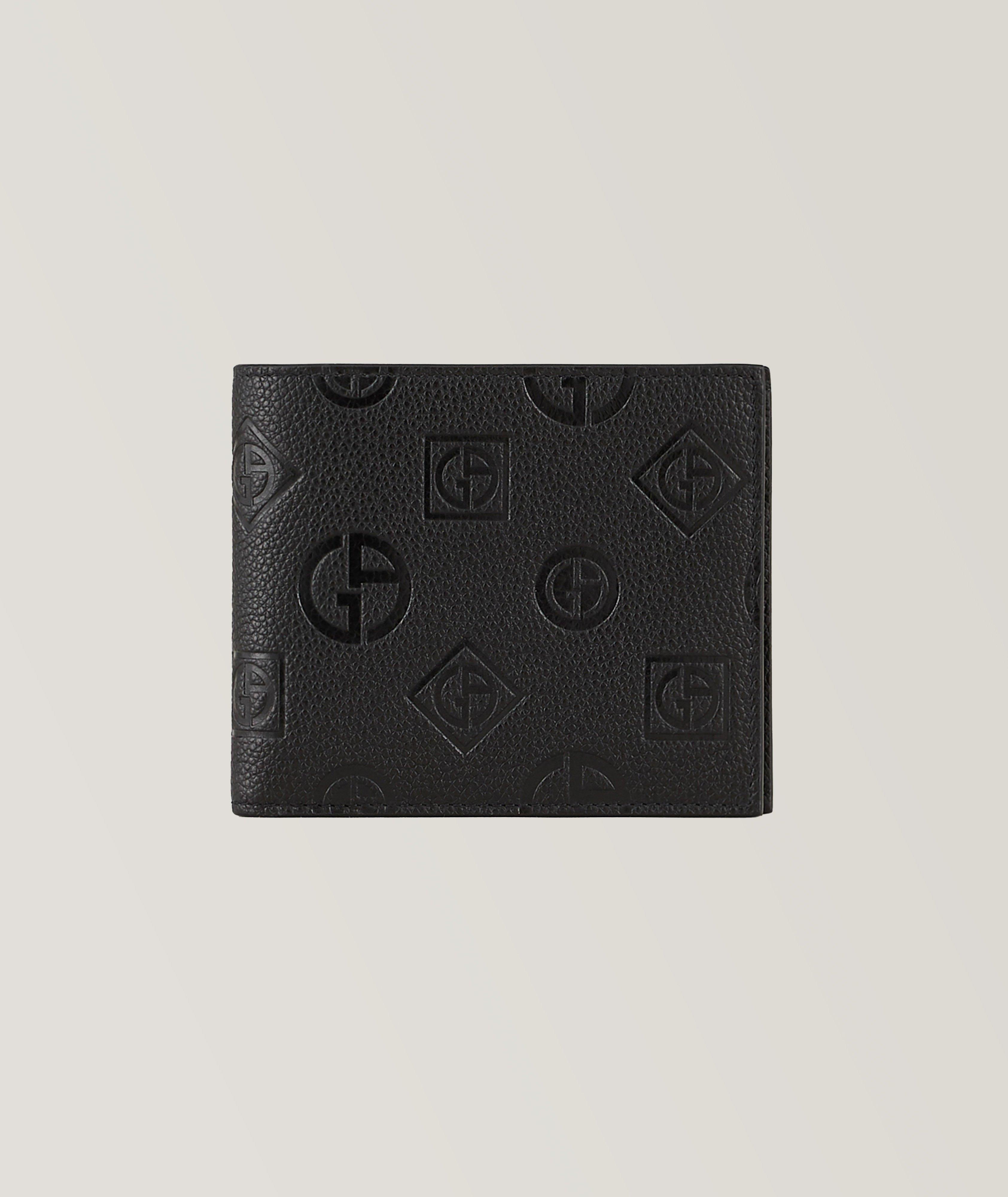 Portefeuille plié en cuir texturé avec logo image 0
