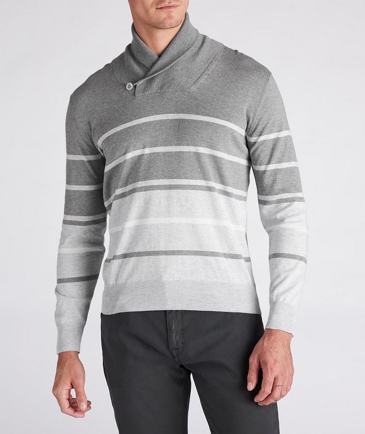 Striped Cotton Shawl Neck Sweater image 1