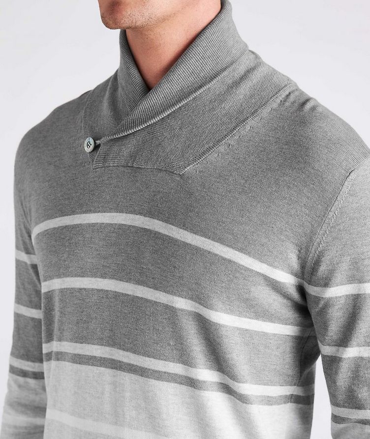 Striped Cotton Shawl Neck Sweater image 3