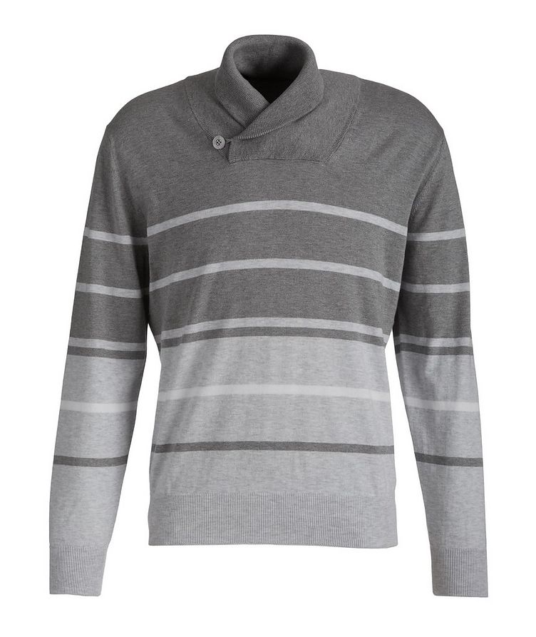 Striped Cotton Shawl Neck Sweater image 0