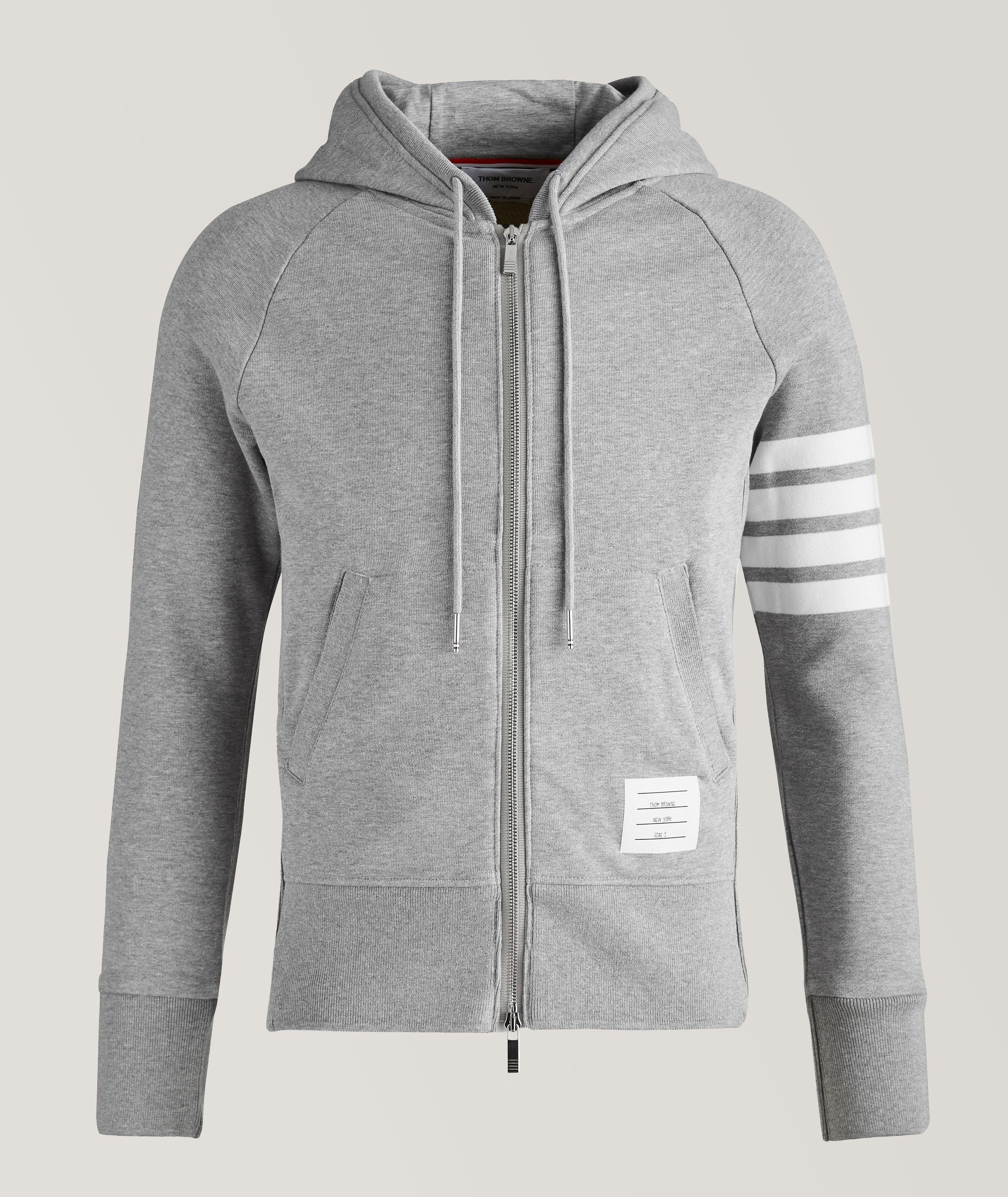 Four-Bar Stripe Zip-Up Cotton Hooded Sweater image 0