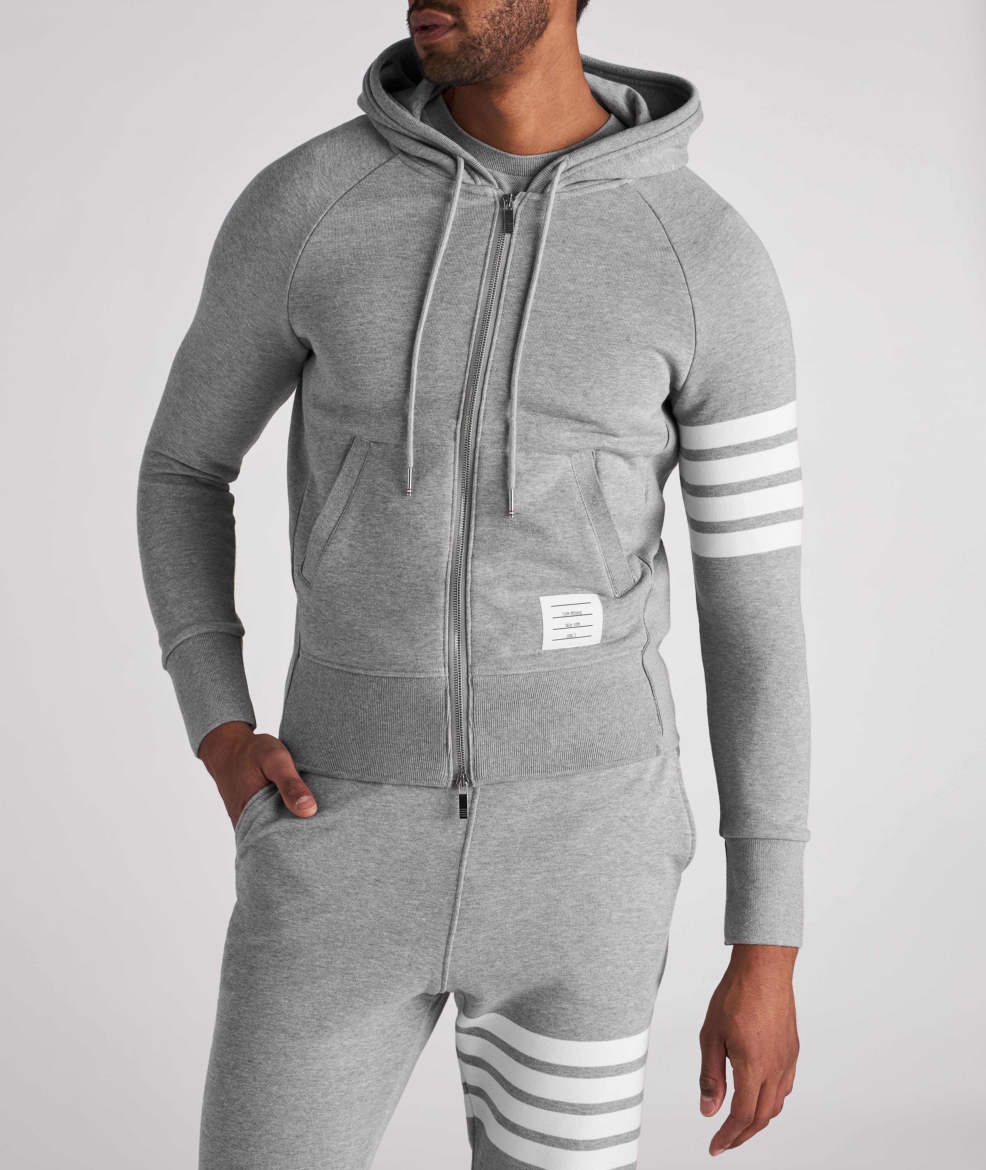 Four-Bar Stripe Zip-Up Cotton Hooded Sweater image 2