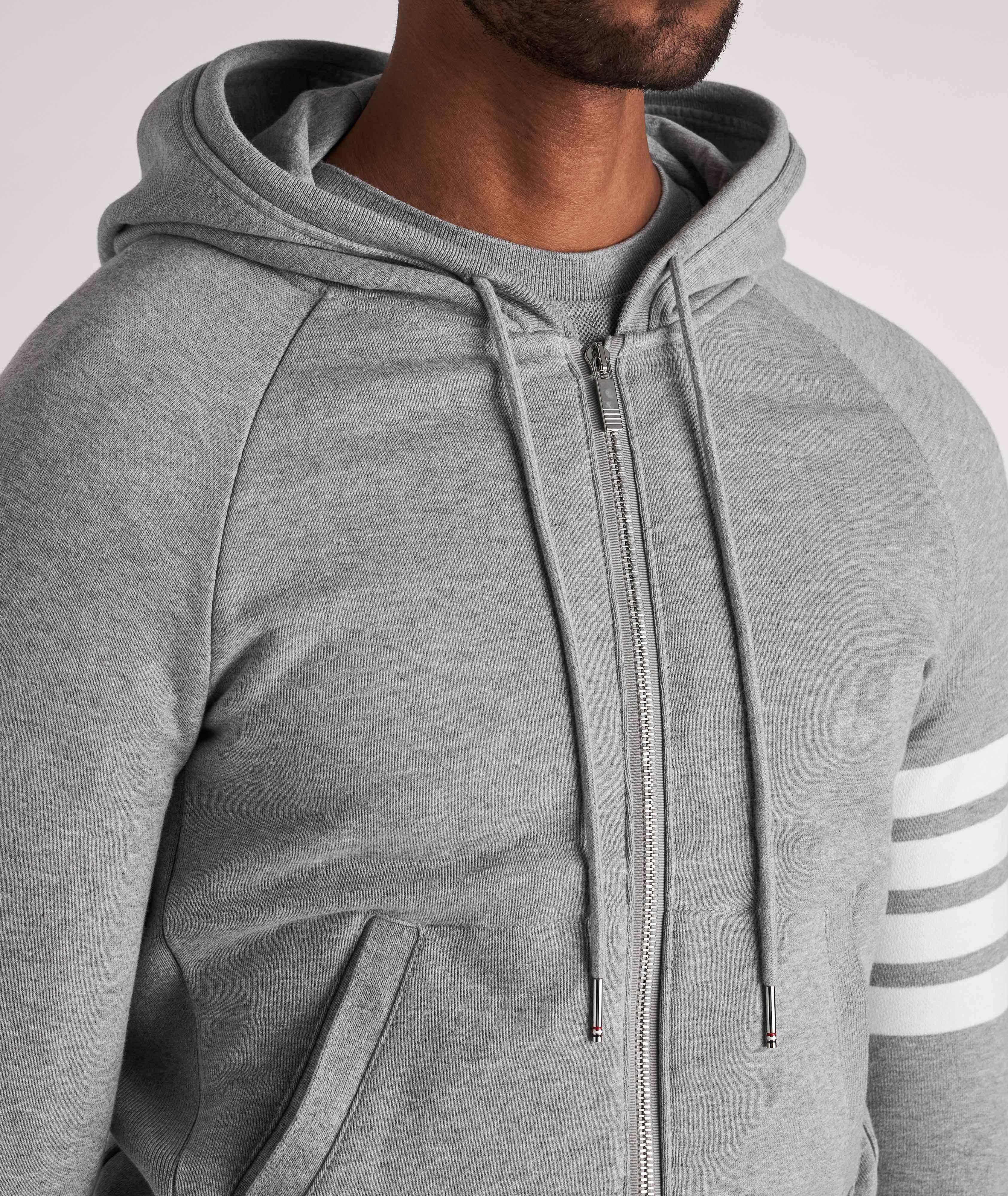 Four-Bar Stripe Zip-Up Cotton Hooded Sweater image 4