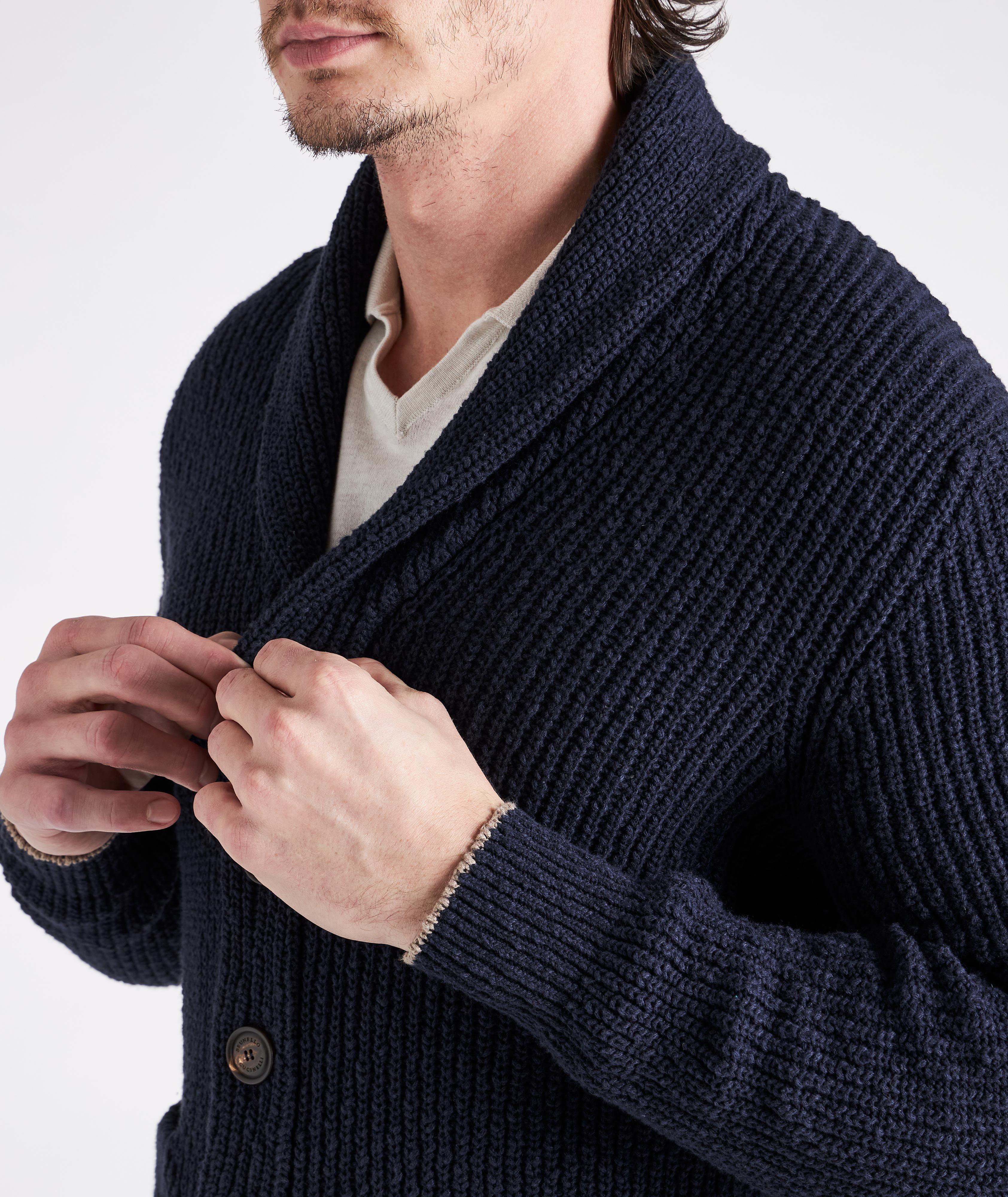 Shawl Collar Cotton-Linen Cardigan