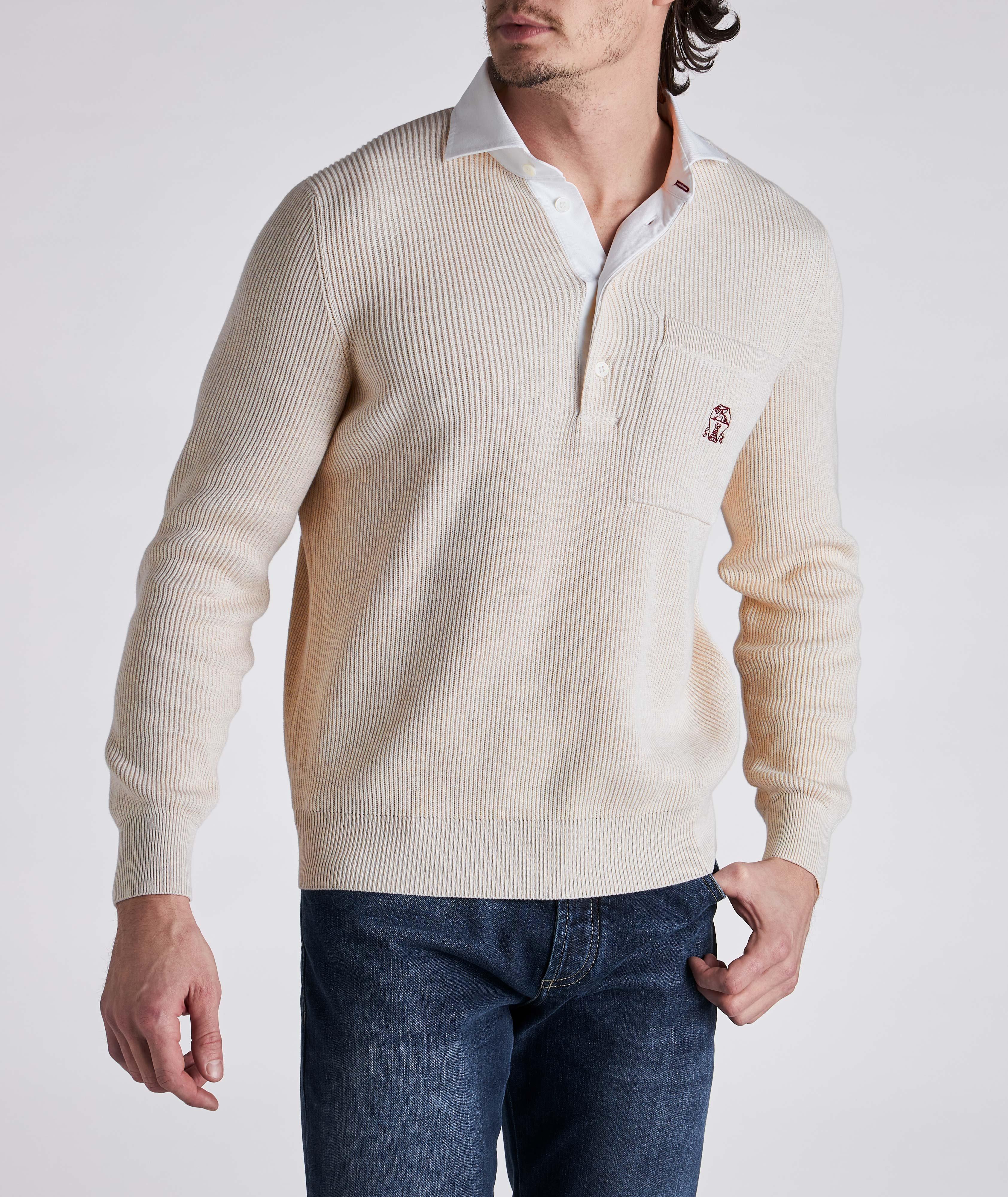 Long-Sleeve Ribbed Cotton Rugby Polo image 1