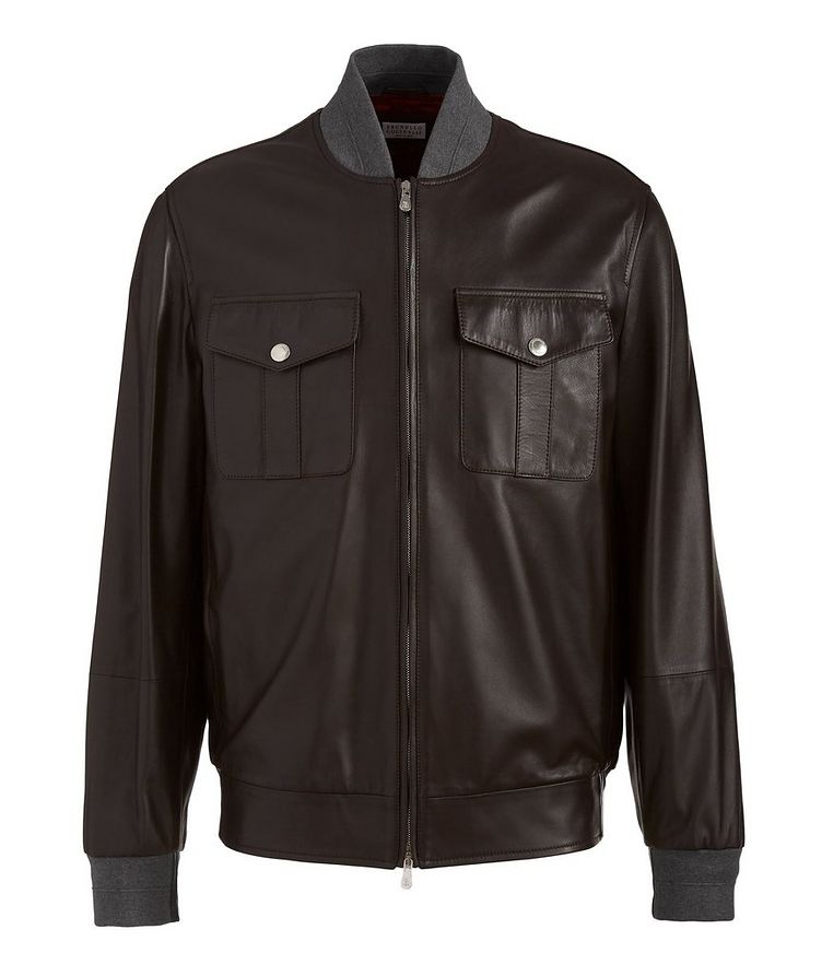 Cotton-Trimmed Leather Bomber Jacket image 0