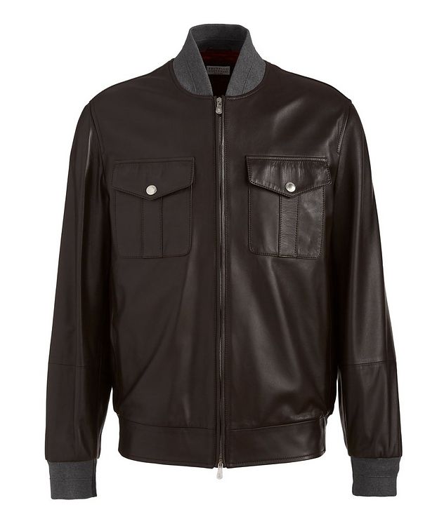 Cotton-Trimmed Leather Bomber Jacket picture 1