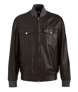 Brunello Cucinelli Cotton-Trimmed Leather Bomber Jacket