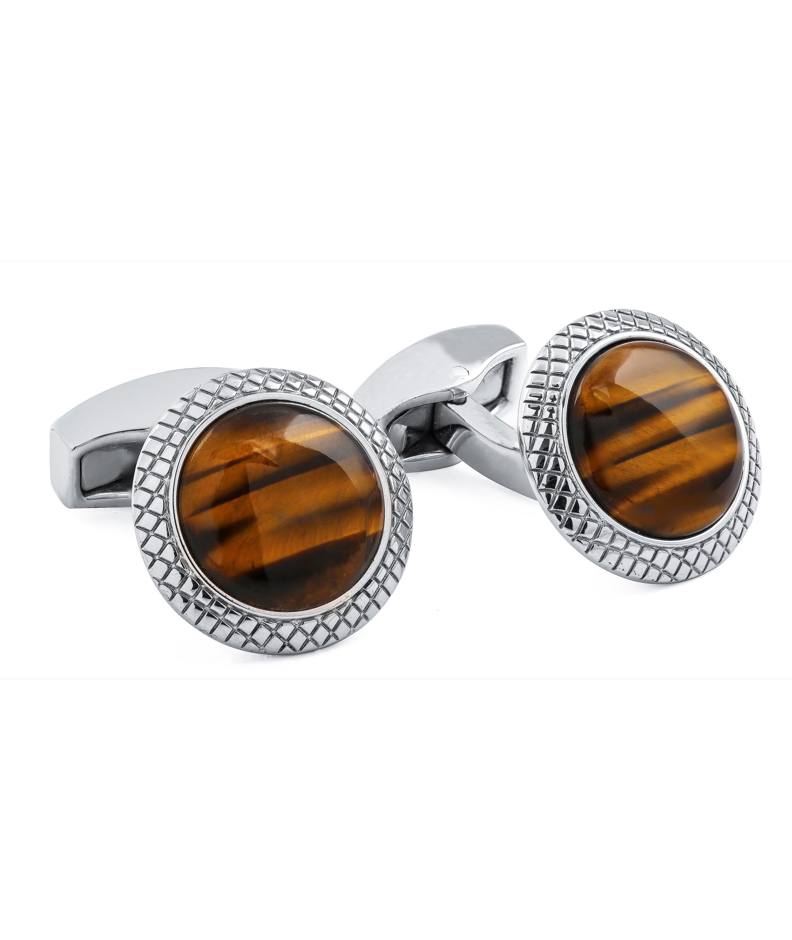 Boutons de manchette ronds à détail en œil-de-tigre image 0