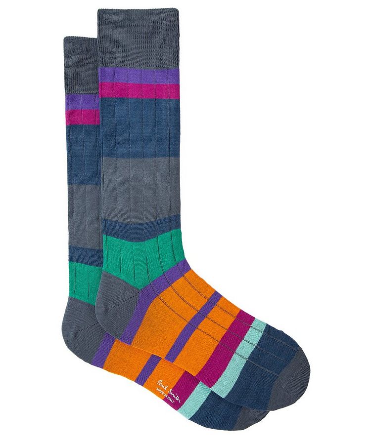 Ribbed Striped Block Pattern Cotton-Blend Socks image 0