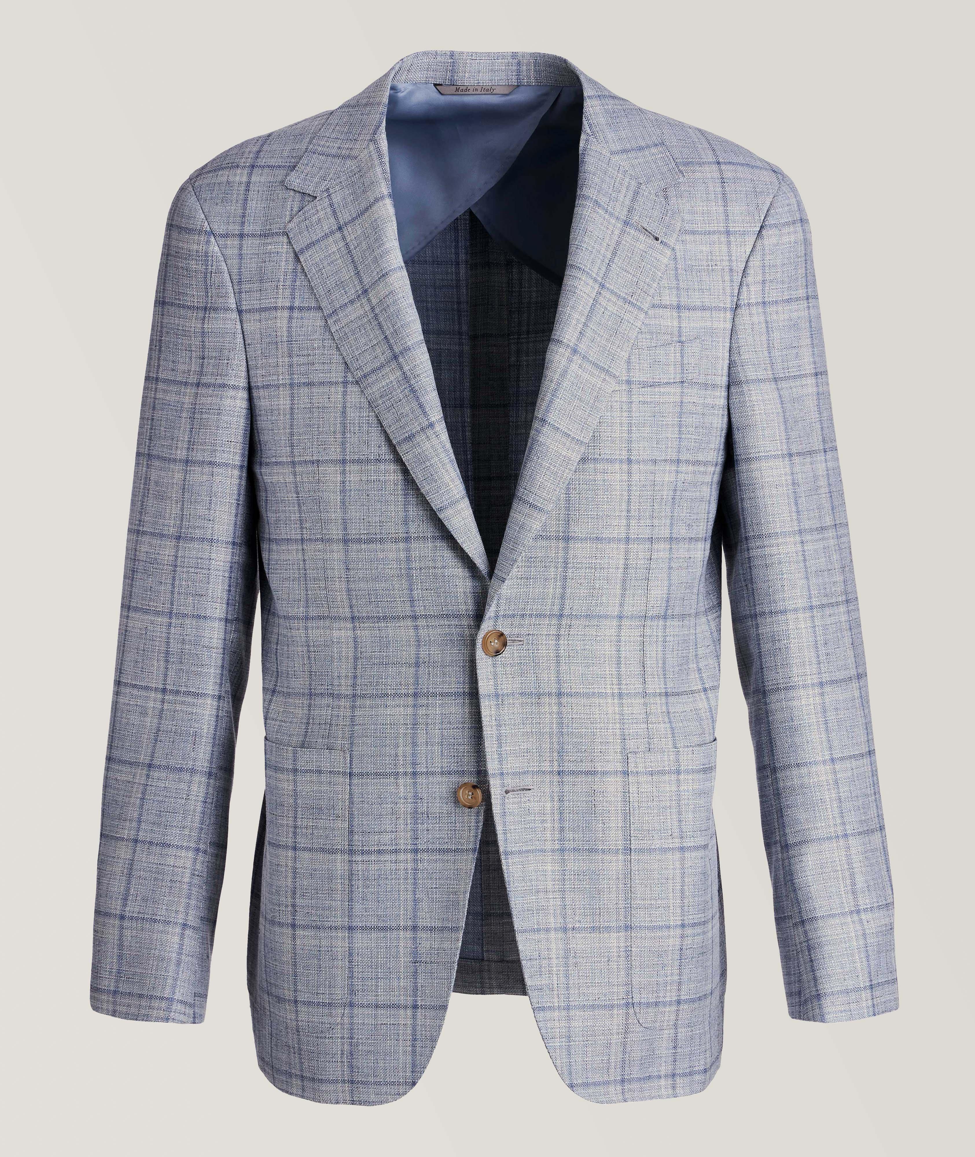 Kei Windowpane Wool, Silk, & Linen Sports Jacket image 0