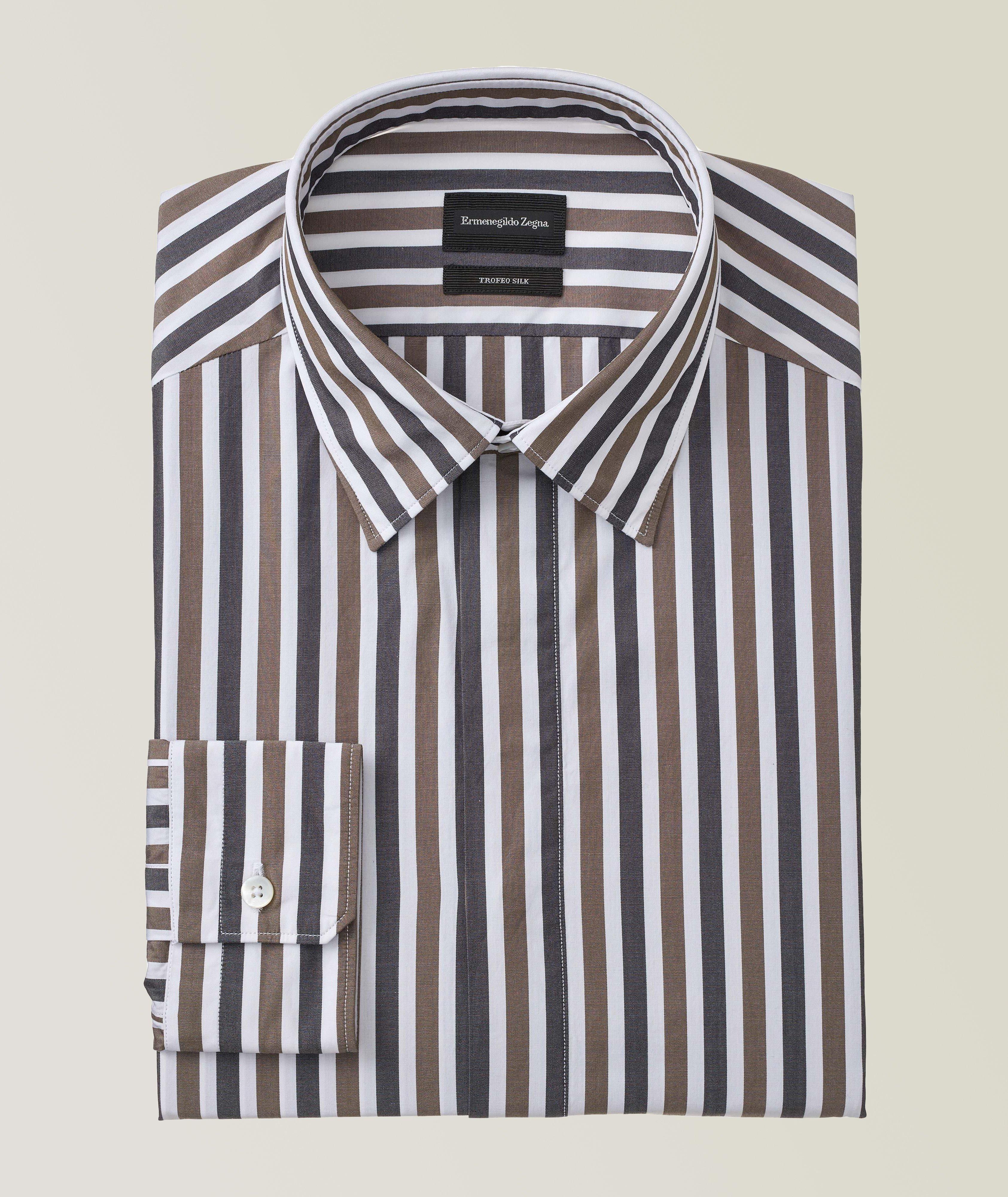 Slim-Fit Striped Cotton-Silk Dress Shirt image 0