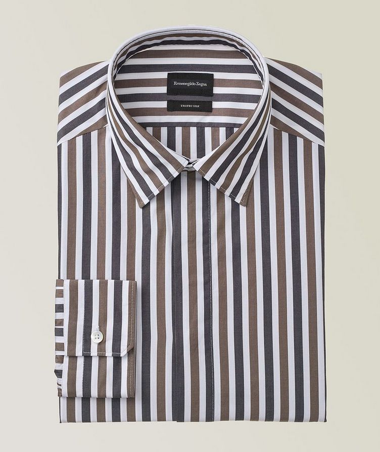Slim-Fit Striped Cotton & Silk Dress Shirt image 0