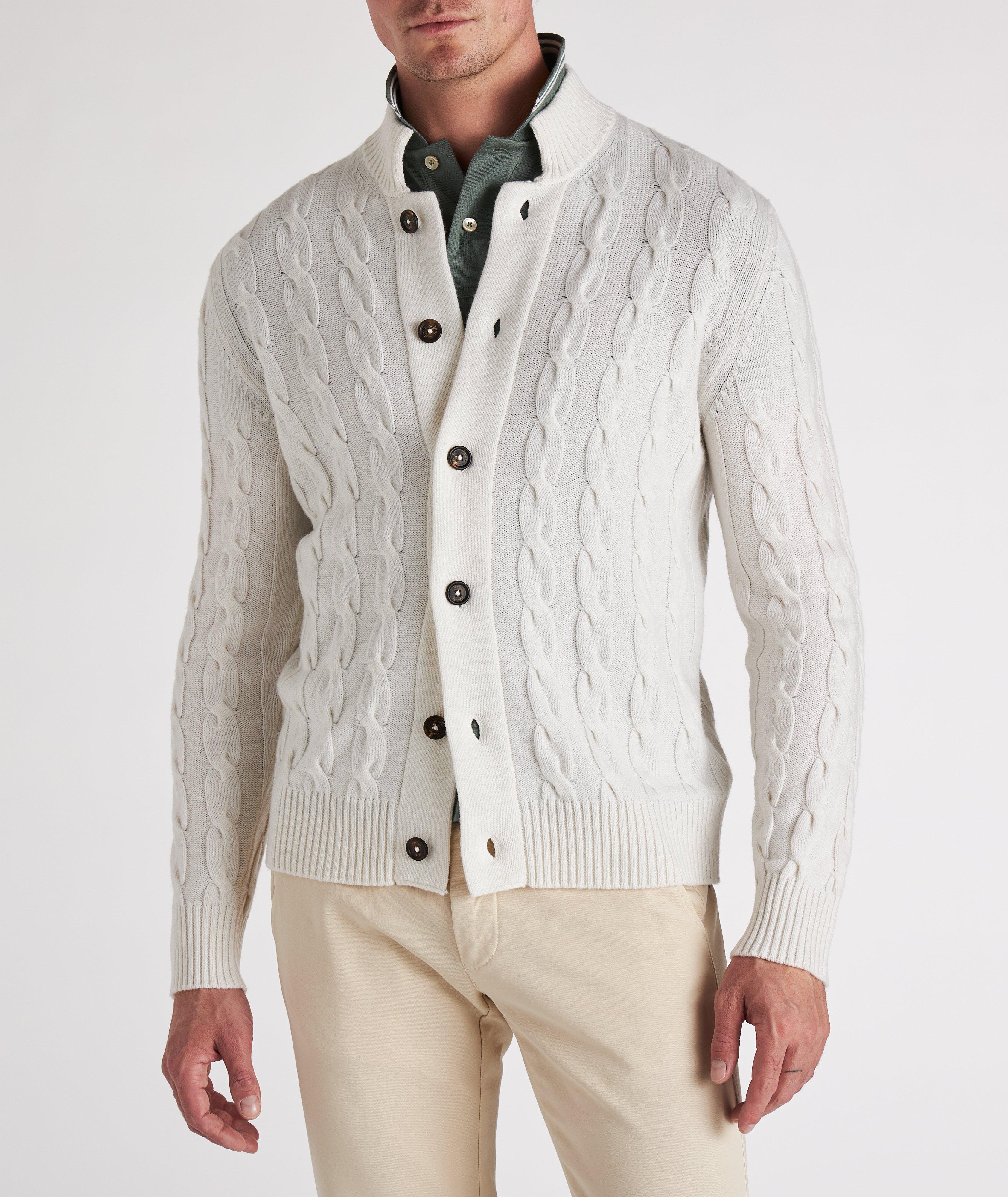 Button-Up Cable Knit Cashmere Sweater image 1