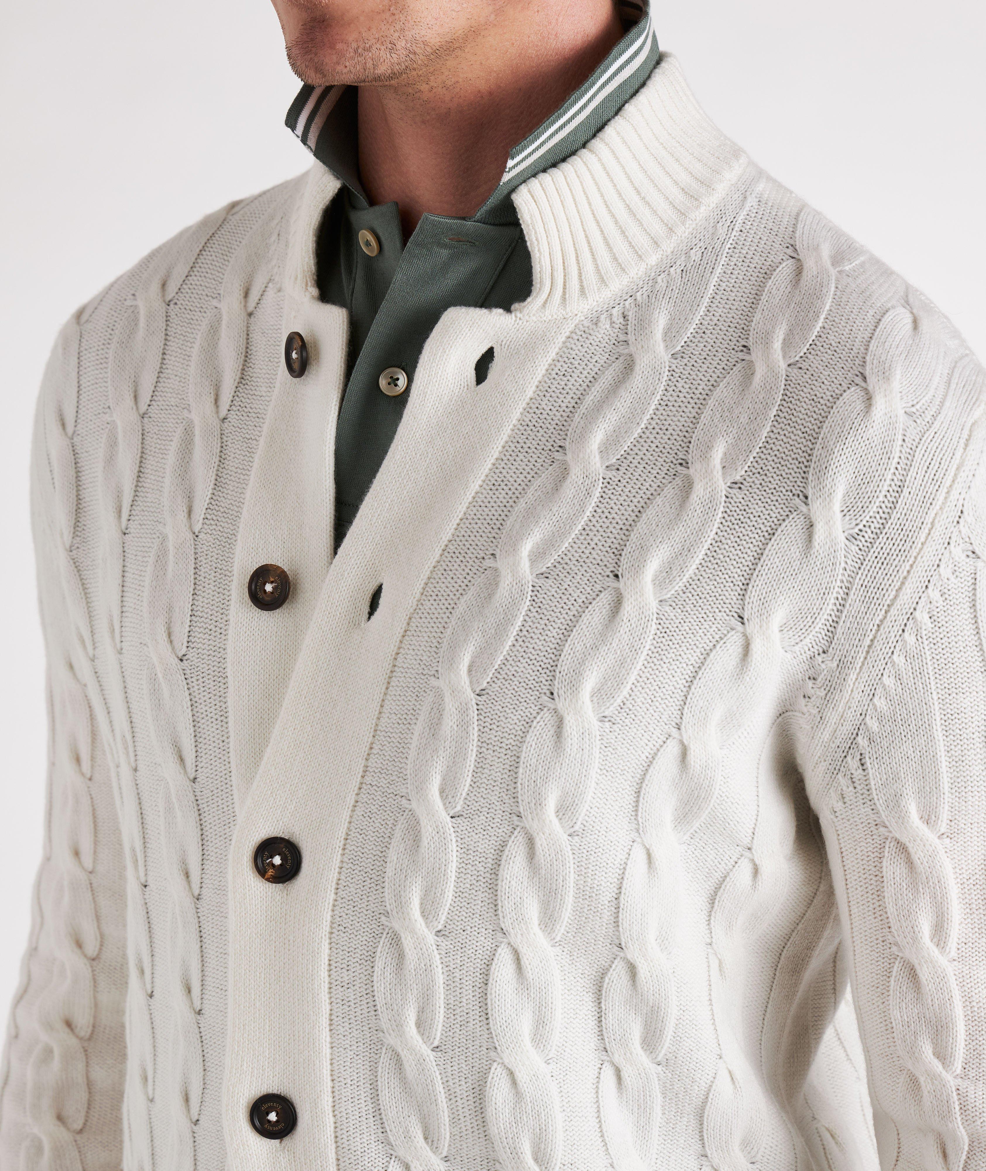 Button-Up Cable Knit Cashmere Sweater image 3