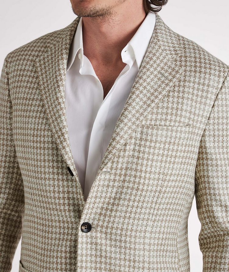 Contemporary Fit Houndstooth Linen, Cashmere, & Wool Sports Jacket image 3