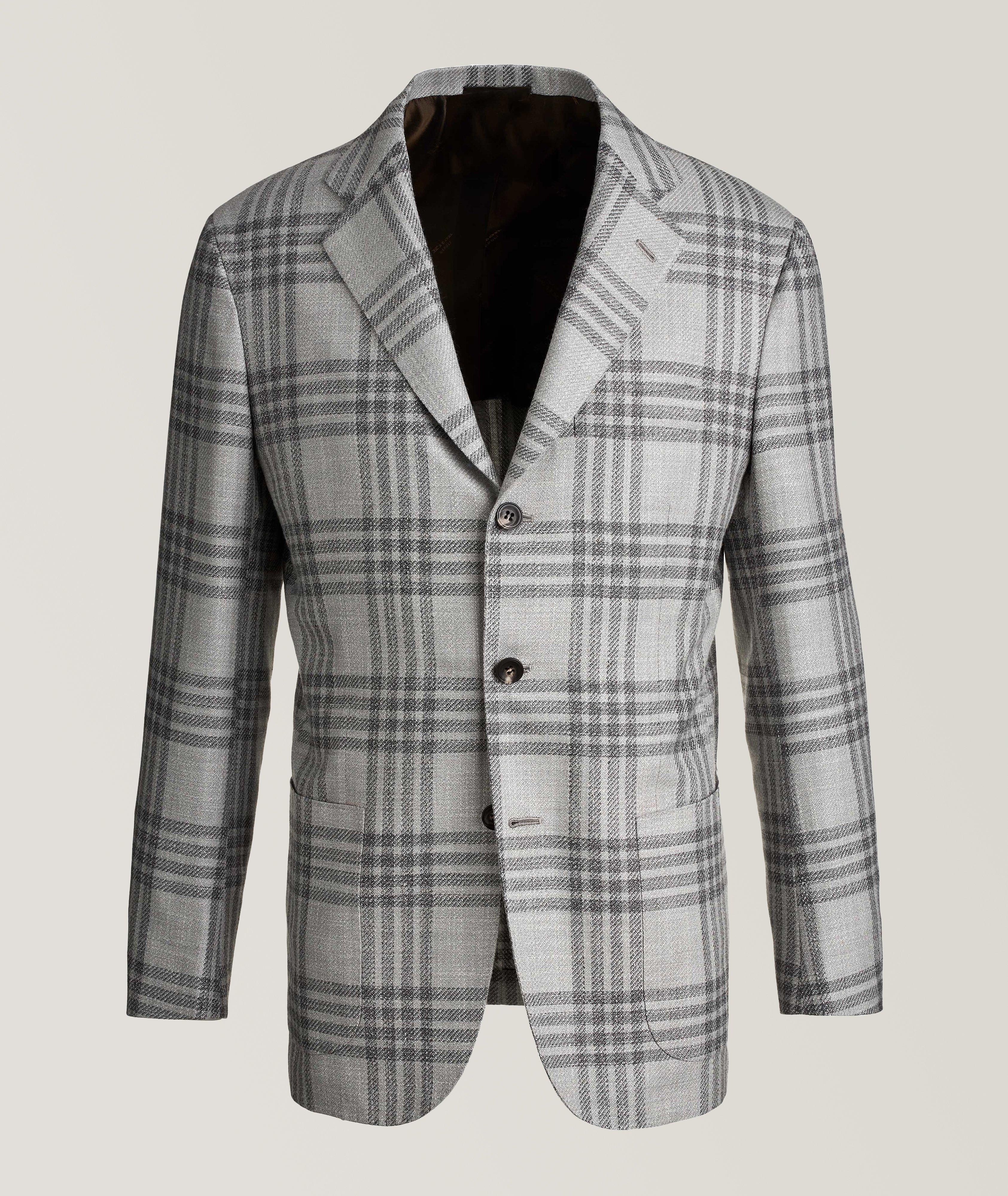 Contemporary Fit Checked Cashmere, Wool, Linen & Silk Sport Jacket image 0