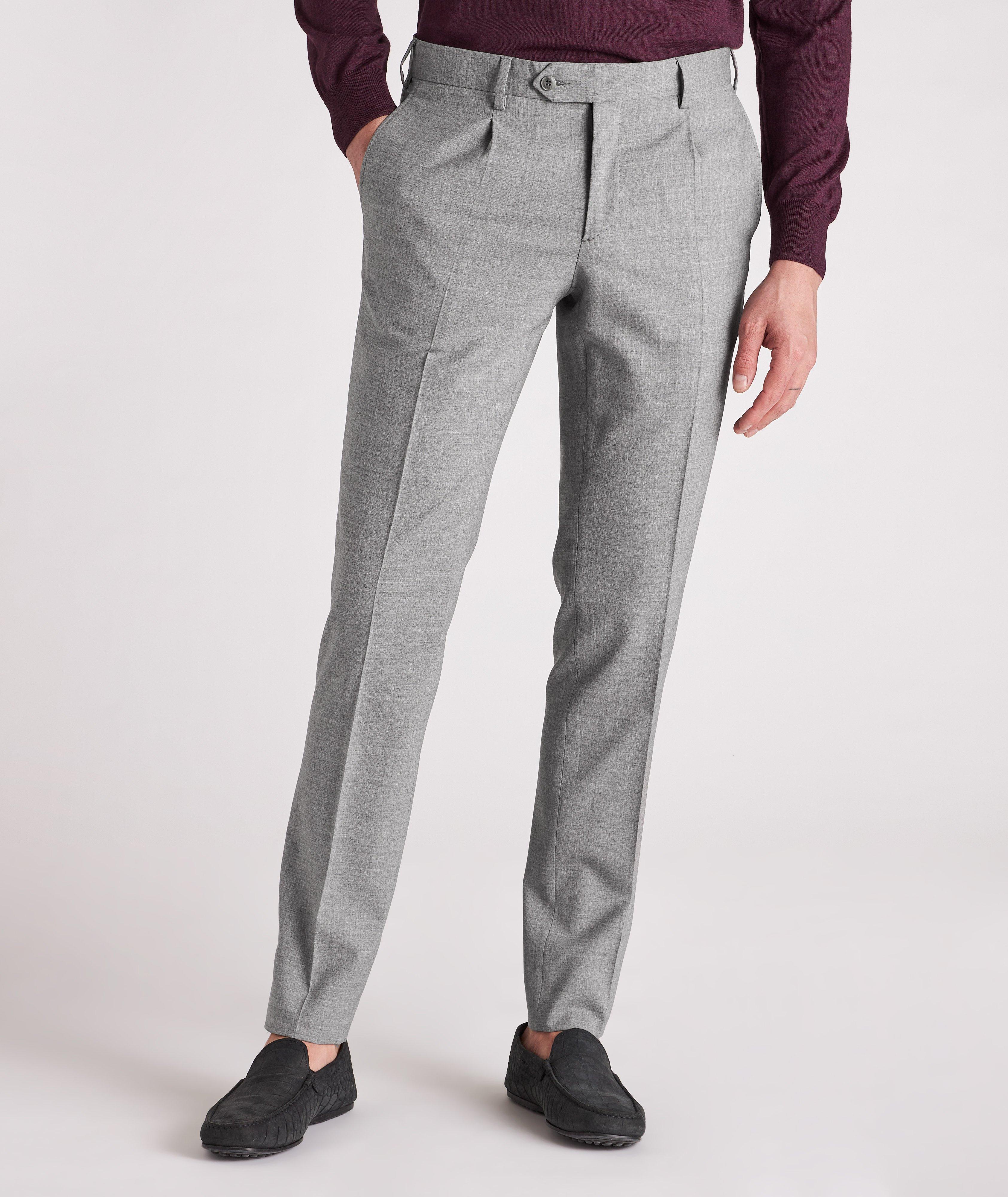 Pantalon habillé en laine extensible à motif hachuré image 2