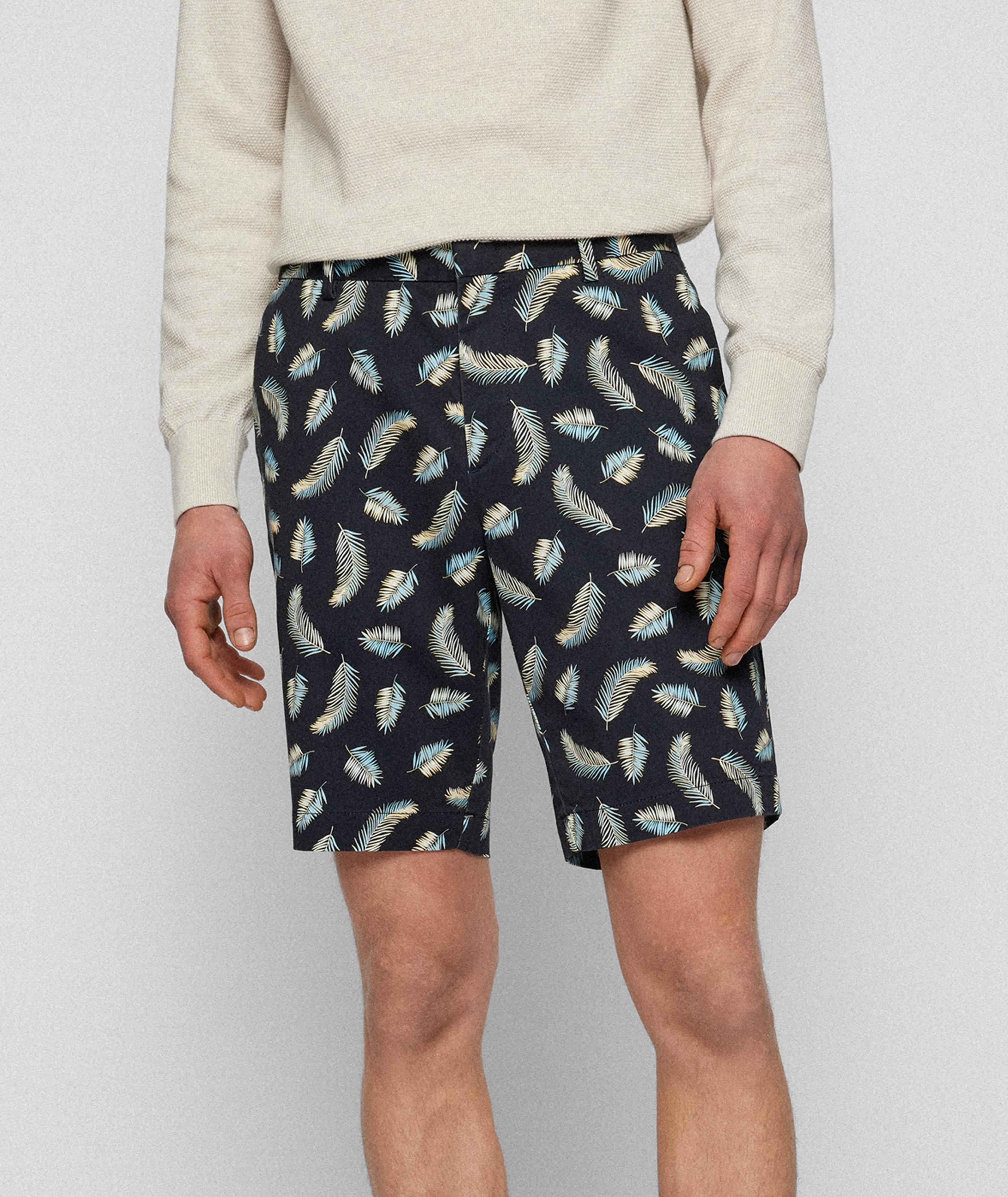 Slim Fit Stretch-Cotton Palm Print Shorts image 3