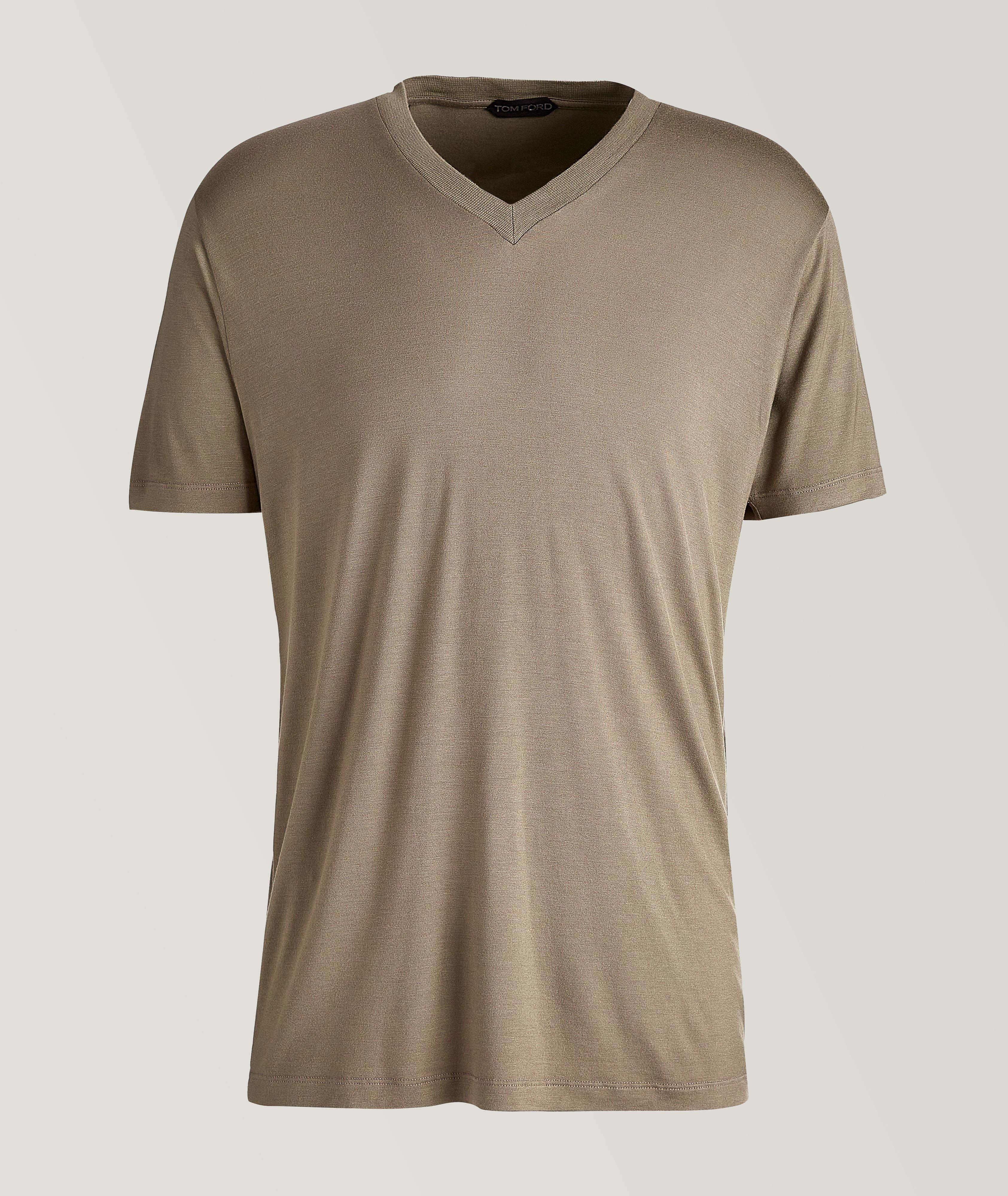 Viscose-Blend Slub V-Neck T-Shirt image 0