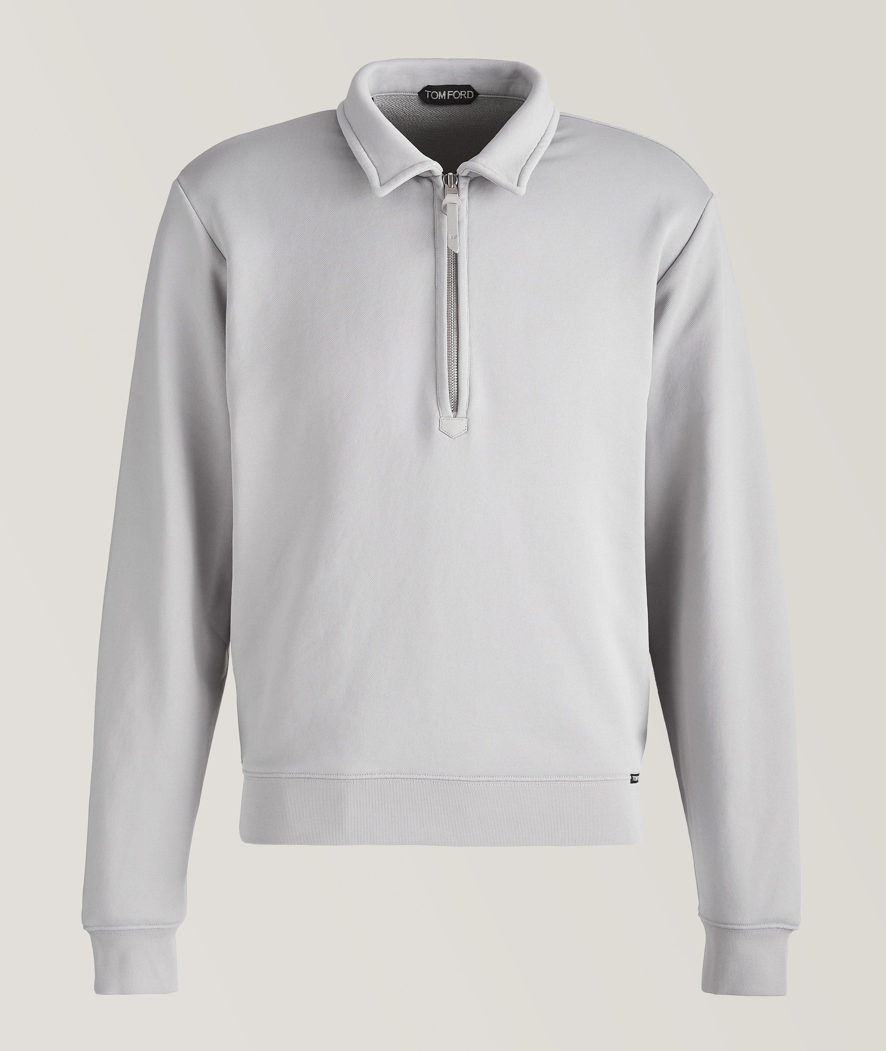 Long-Sleeve Half-Zip Cotton-Blend Polo image 0