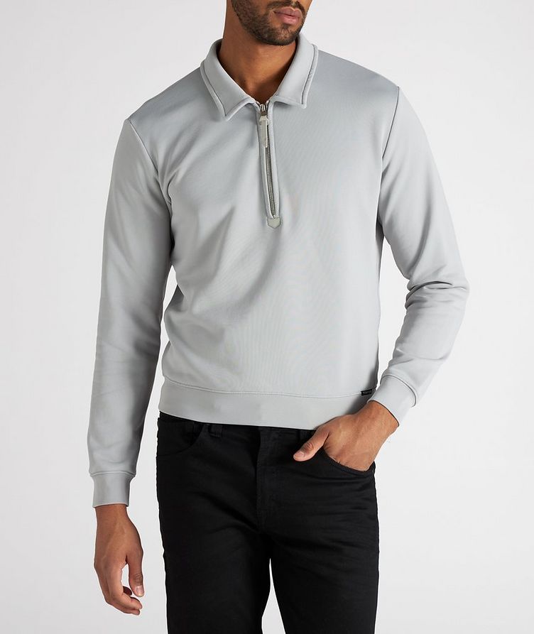 Long-Sleeve Half-Zip Cotton-Blend Polo image 1