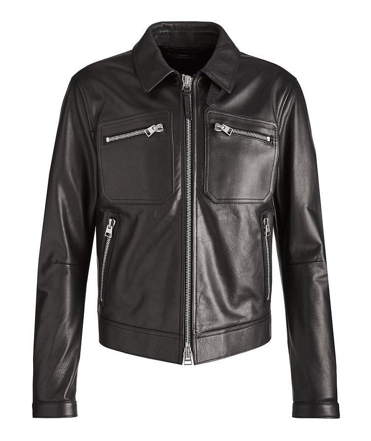 Zip Pocket Leather Blouson Jacket image 0