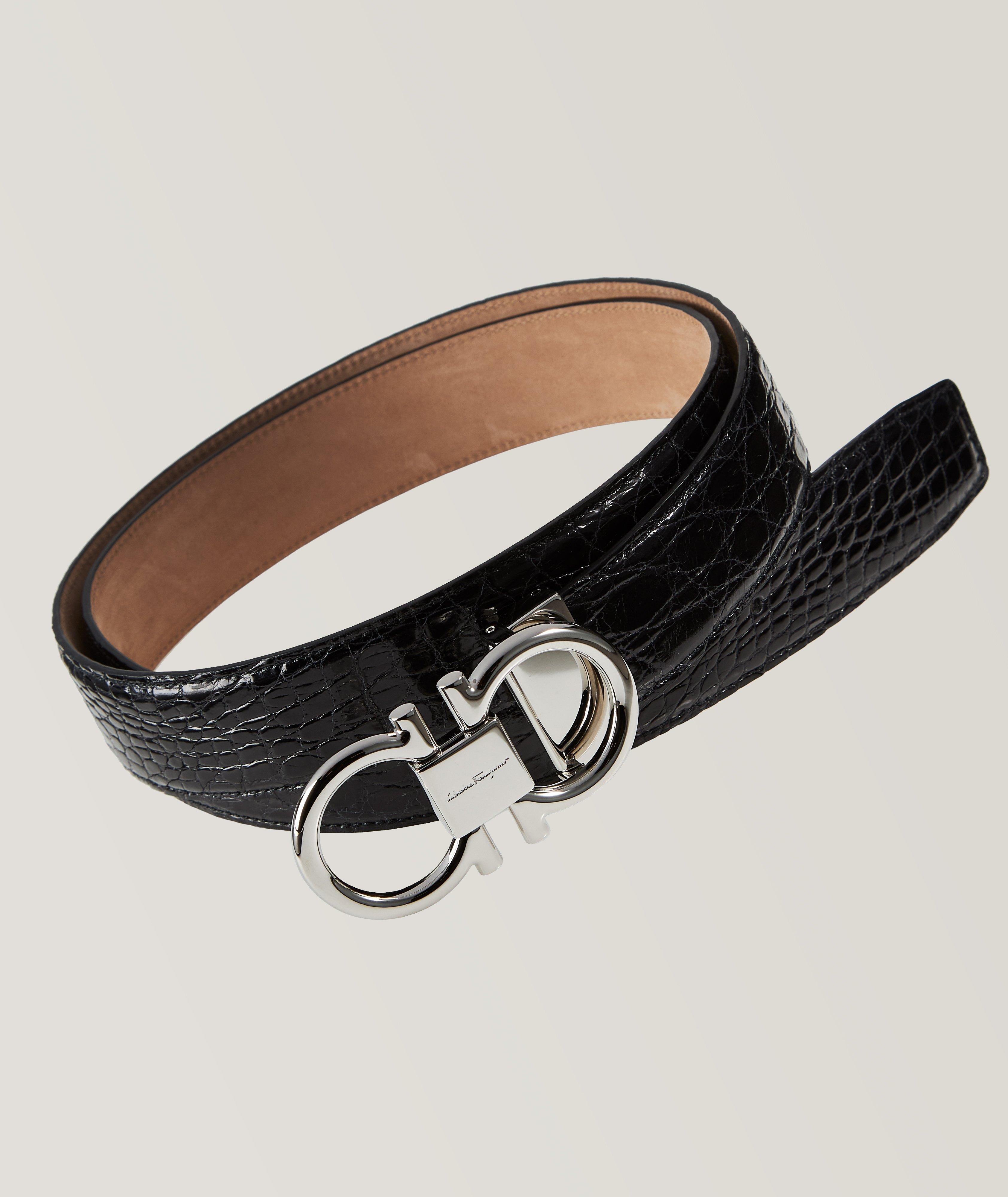 Double Gancini Crocodile Leather Belt image 0