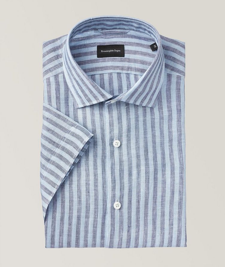 Slim Fit Short Sleeve Striped Linen Shirt image 0